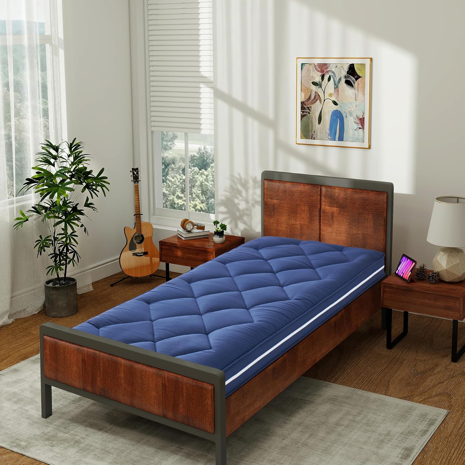 Detalle de Jamdok Single Roll Up Floor Mattress with Memory Foam Topper (190x75x10cm) in Blue