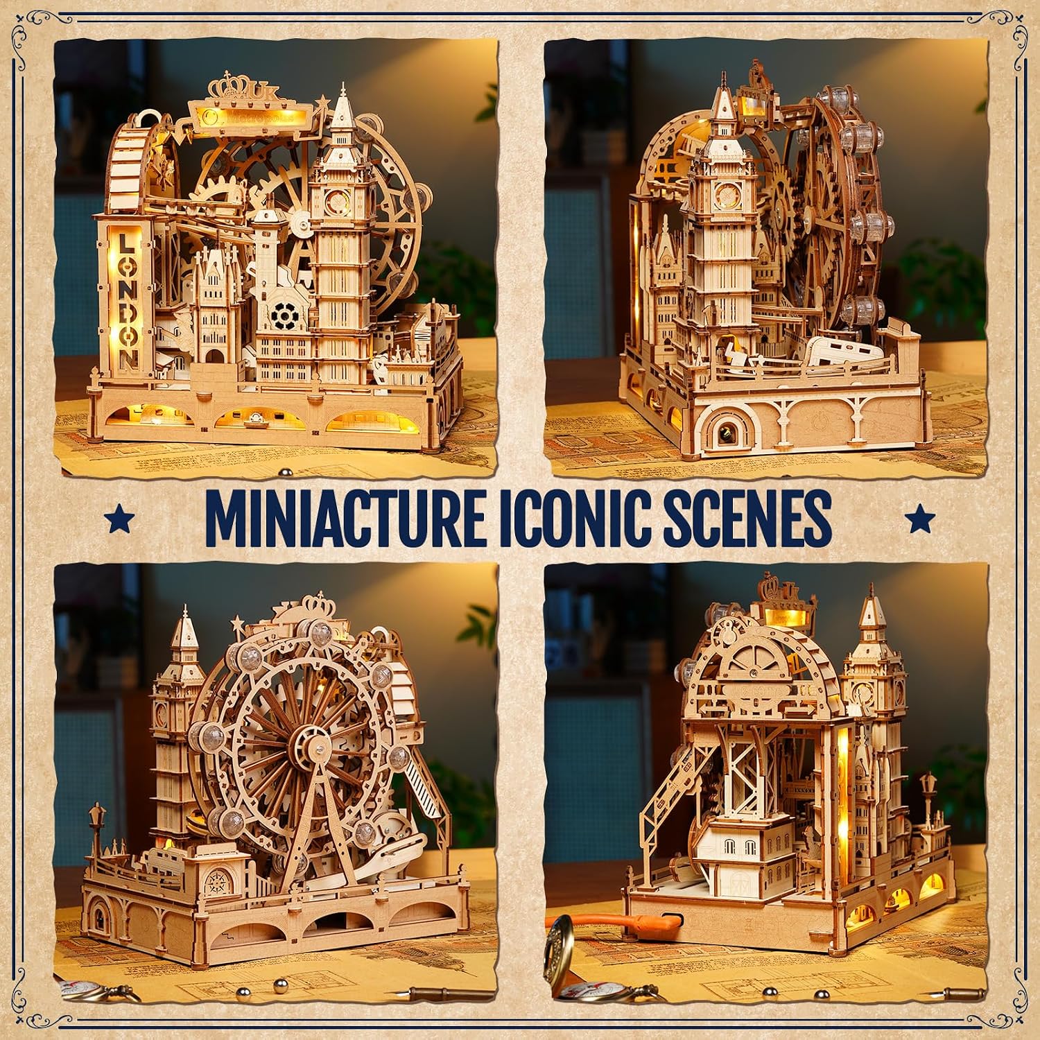 Detalle 2 de ROKR Marble Travel London EGB01 3D Wooden Marble Run Puzzle Kit with LED