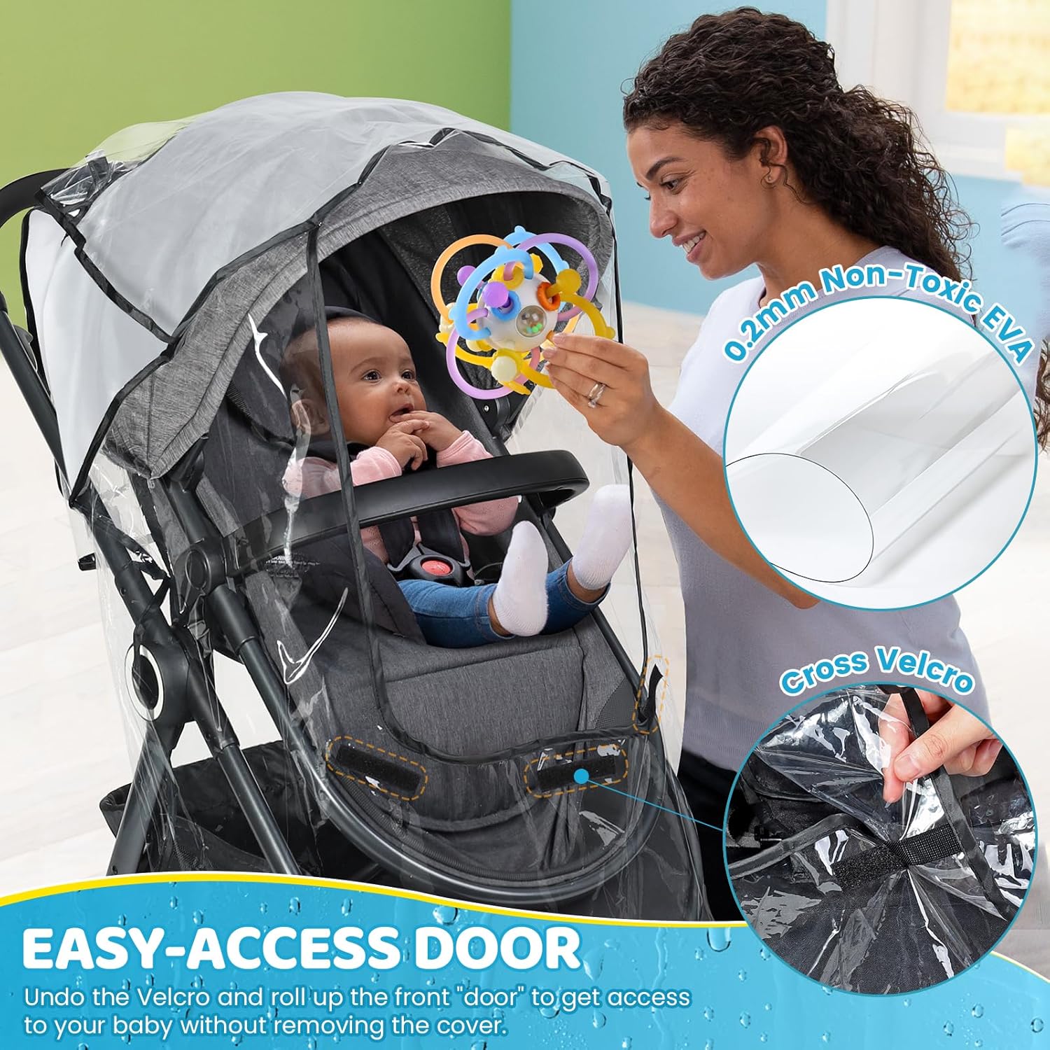 Thumbnail 1 de Orzbow Parapioggia universale per passeggino con finestra e traspirazione in EVA/PVC nero