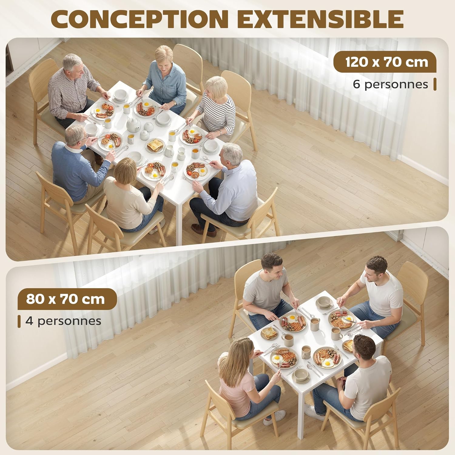 Detalle 2 de HOMCOM Table à manger extensible 80-120 cm