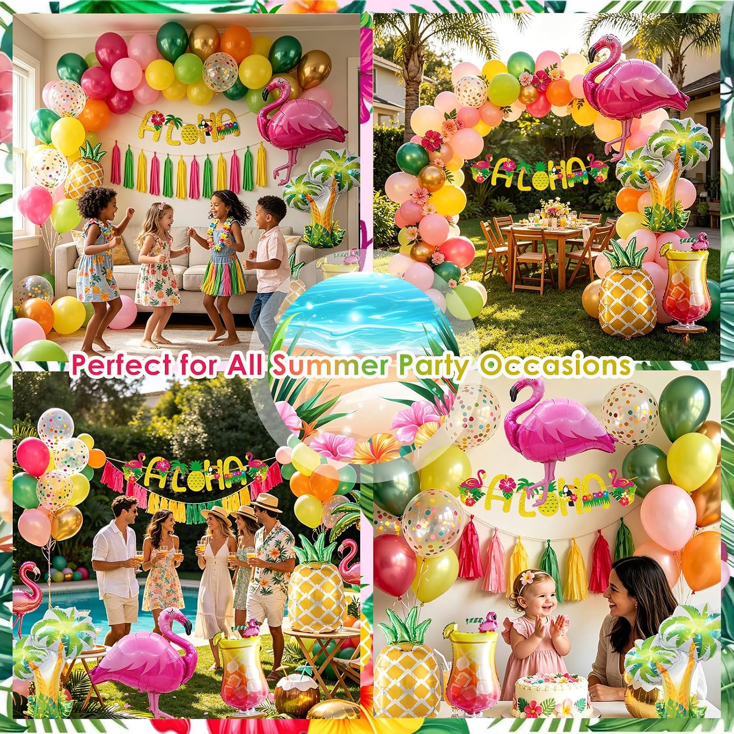 Thumbnail 6 de Hawaii Party Deko Set – Tropische Ballon Girlande mit Flamingo, Ananas und Aloha Banner