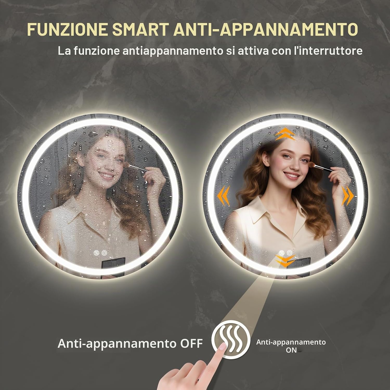 Detalle 2 de PINNIP Specchio Bagno con Luce – Specchio LED Rotondo da Parete 50 cm, Antifog, Touch Intelligente