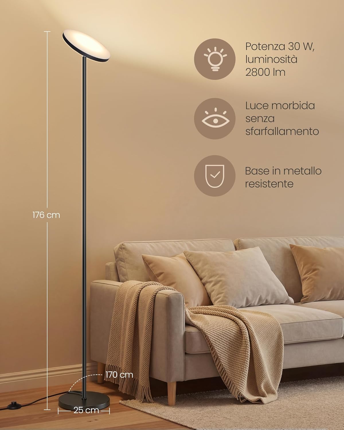 Thumbnail 4 de VASAGLE Lampada da Terra LED 30 W con Testa Orientabile e Telecomando – LFL018BD02