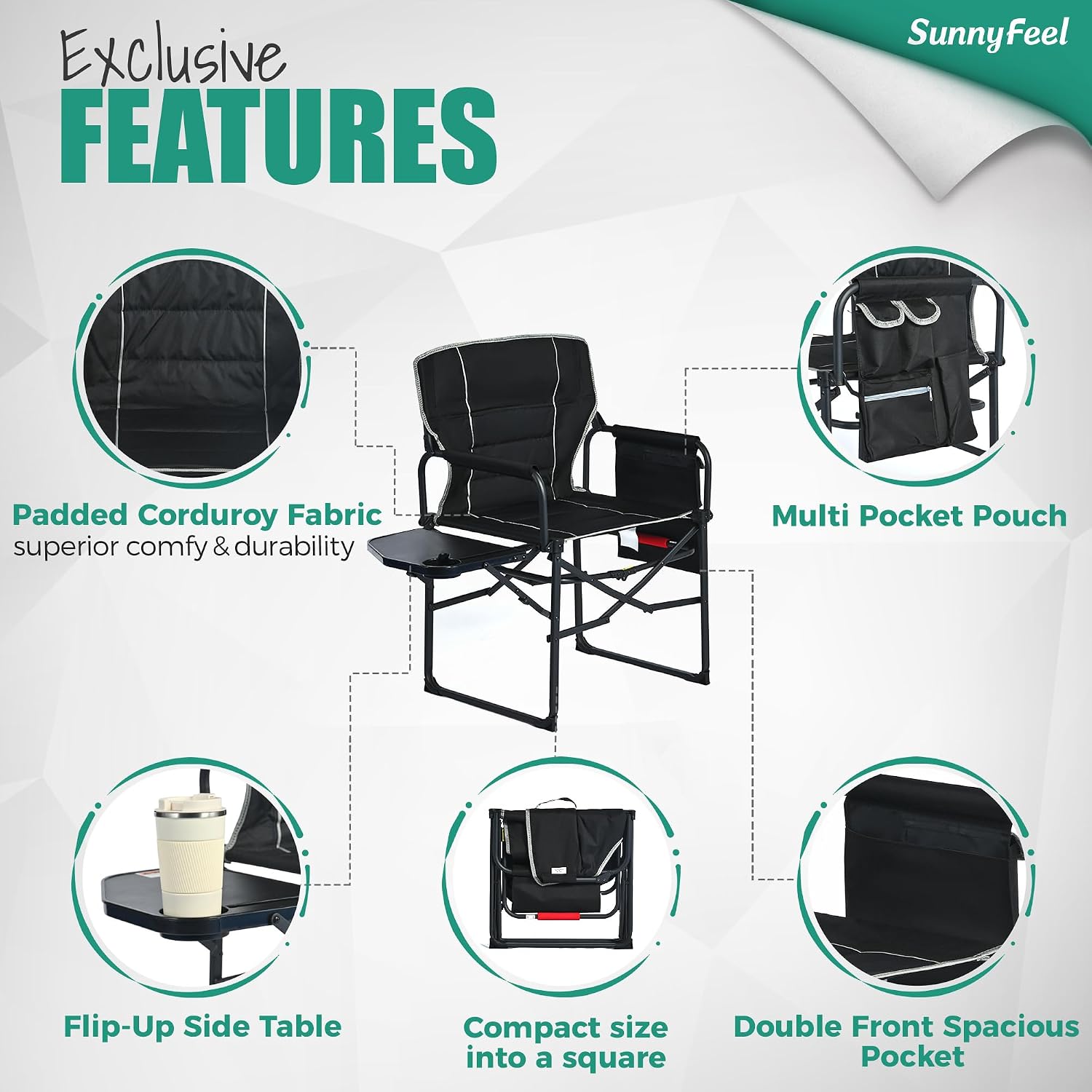 Detalle de SUNNYFEEL AC3008F 2-Pack Oversized Directors Camping Chairs with Side Table