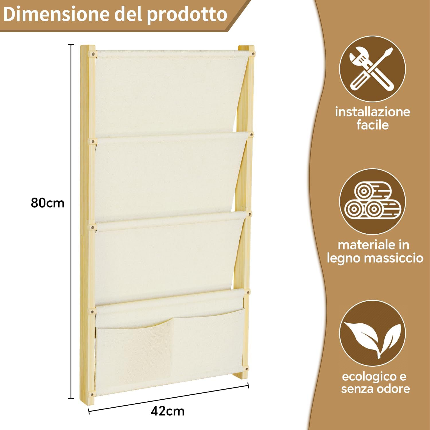 Thumbnail 1 de DUHARS Libreria Montessoriana a Parete 4 Ripiani – contenitore per libri dei bambini, design in legno massello