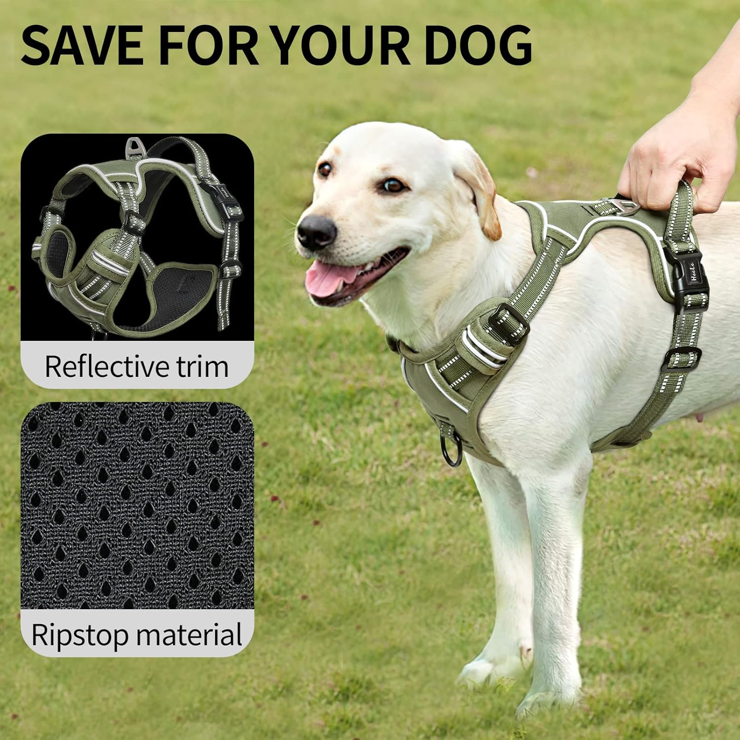 Thumbnail 5 de HEELE Dog Harness Green, Reflective, L