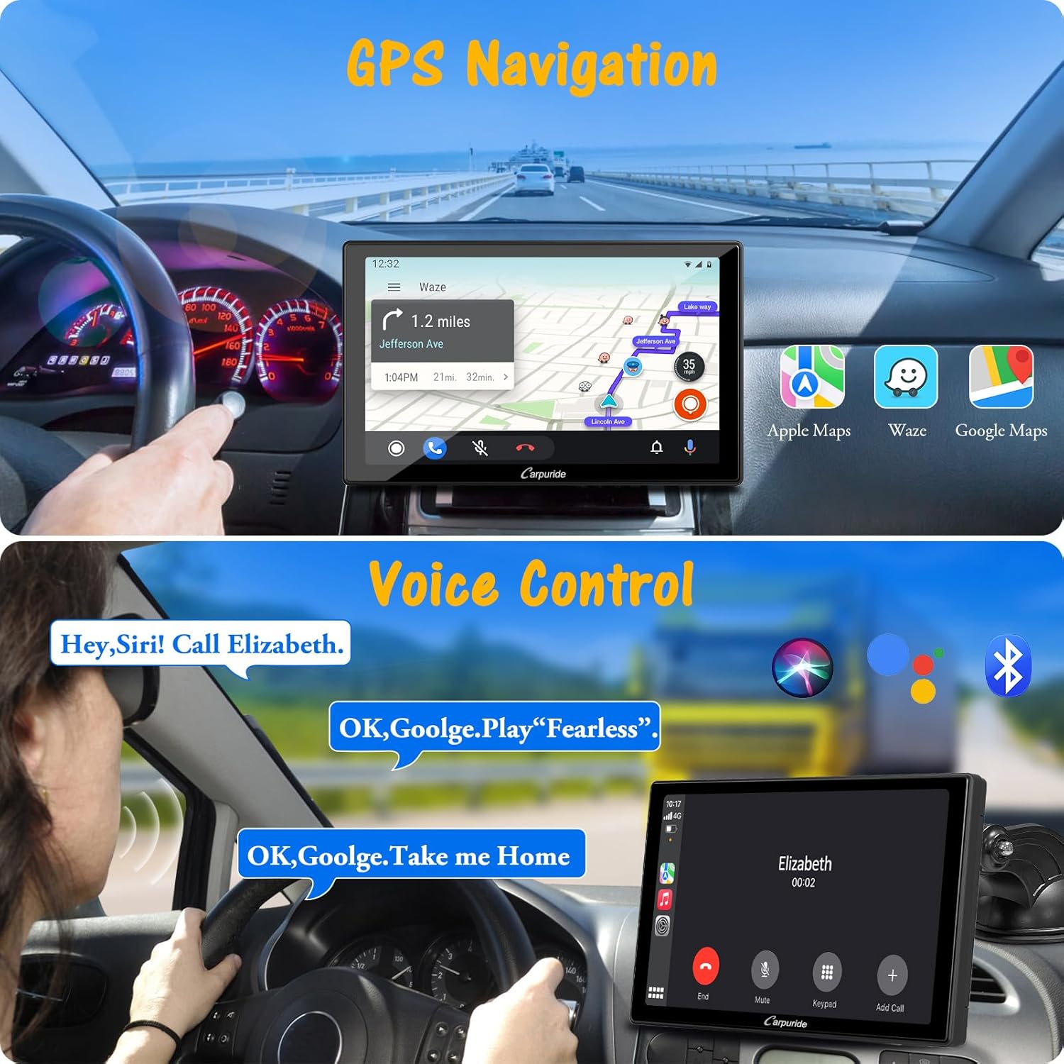 Detalle de Carpuride w901 Pro Wireless CarPlay & Android Auto with Backup Cam