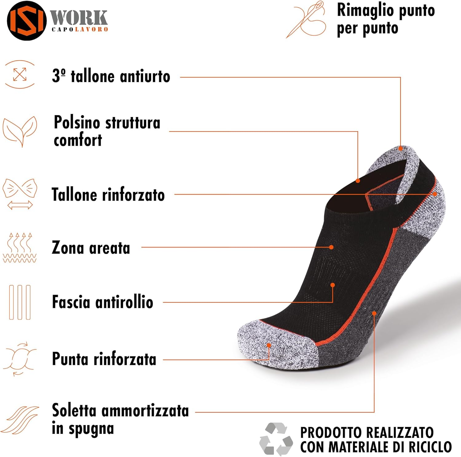 Detalle de ISI WORK | 6 Paia Calze da Lavoro Rinforzate e Traspiranti per Scarpe Antinfortunistiche