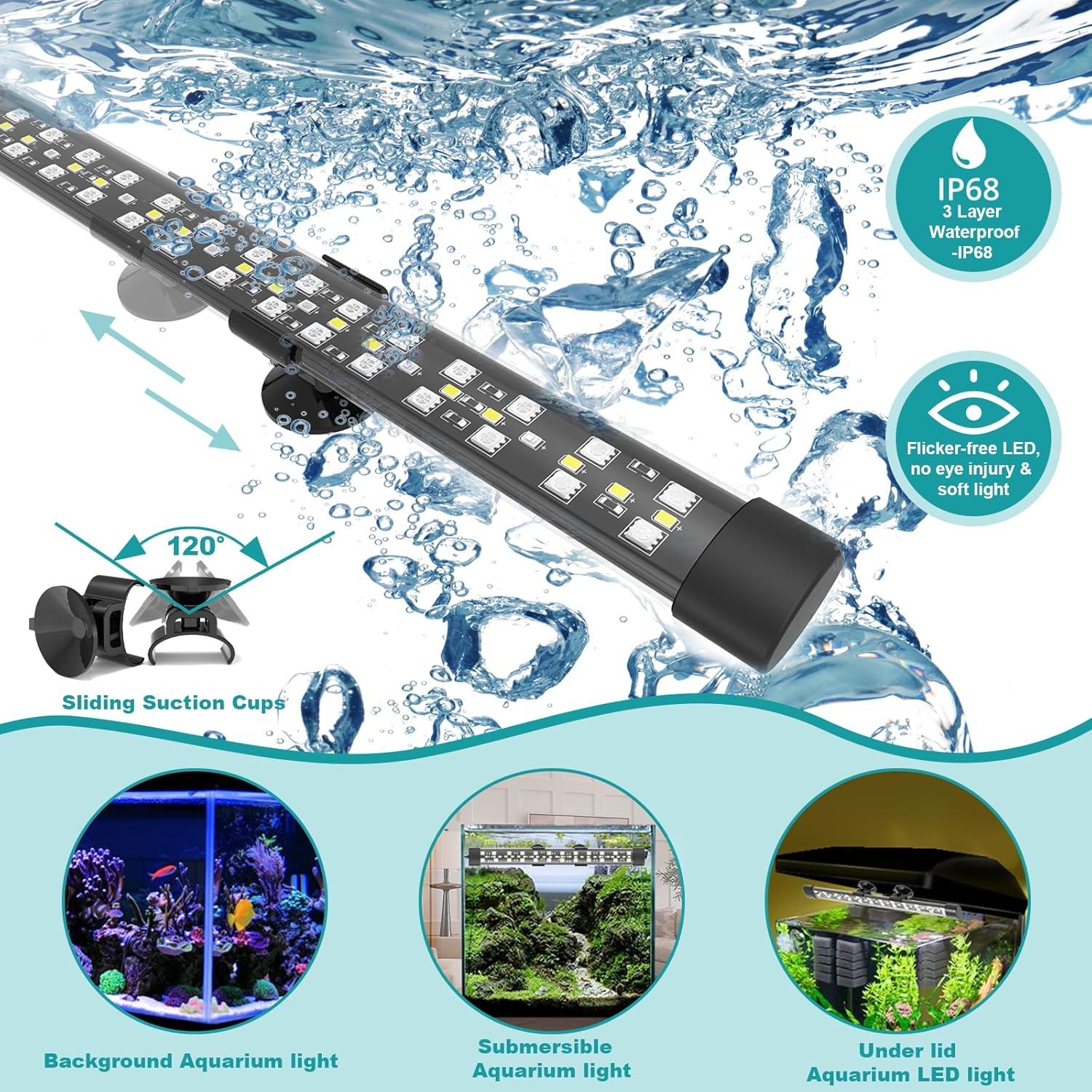 Thumbnail 5 de SEAOURA Aquarium LED-Beleuchtung mit 24/7-Zyklus, Vollspektrum + 7 Einzelfarben, IP68, 68 cm
