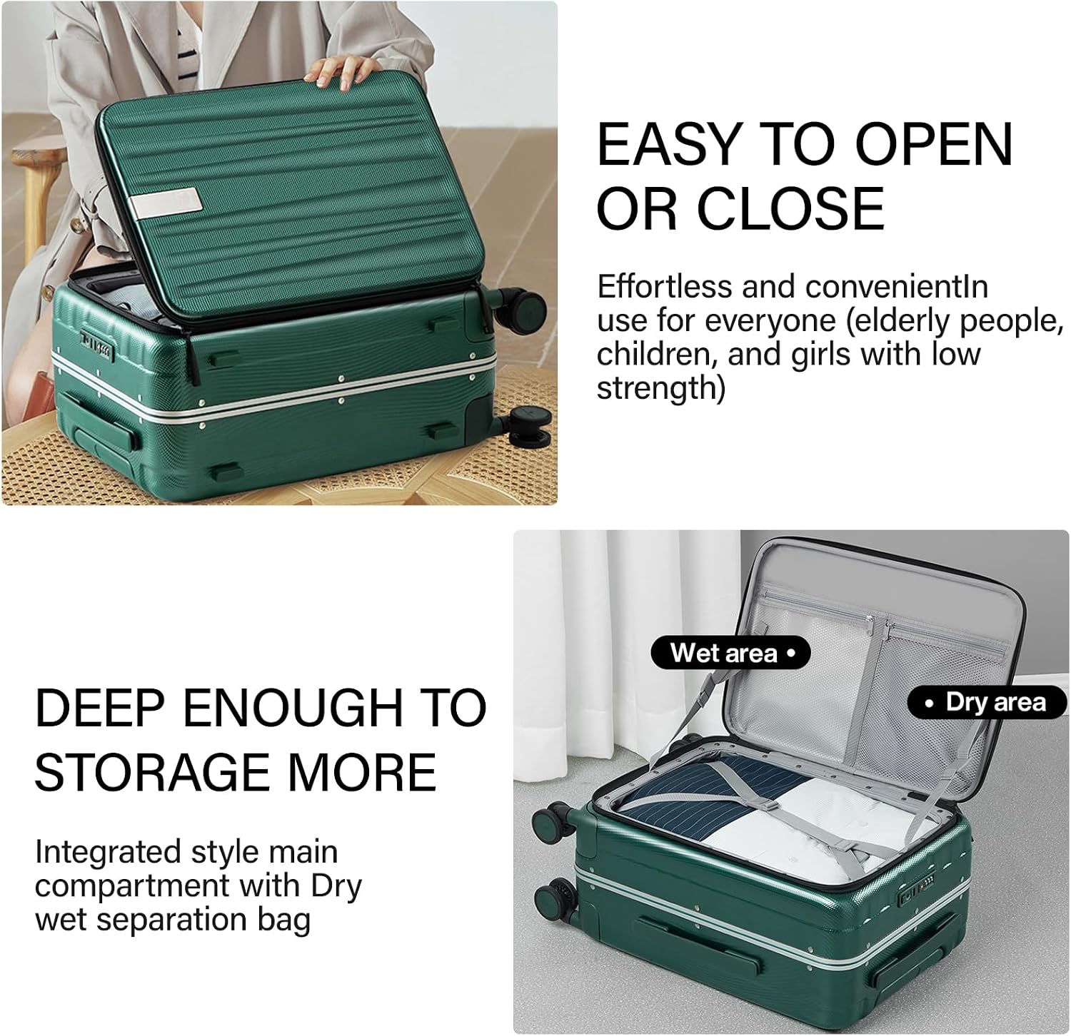 Thumbnail 4 de Hanke Front Opening 20-Inch Cabin Luggage: Blackish Green Hard Shell with 4 Dual Spinner Wheels