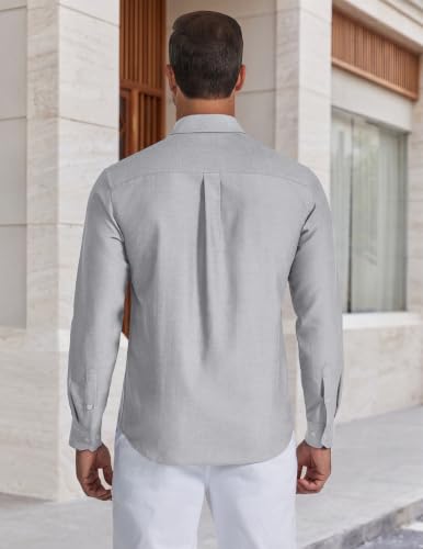 Detalle 1 de COOFANDY Chemise Homme Oxford, manches longues sans repassage, coton décontracté infroissable — Gris clair, 2XL