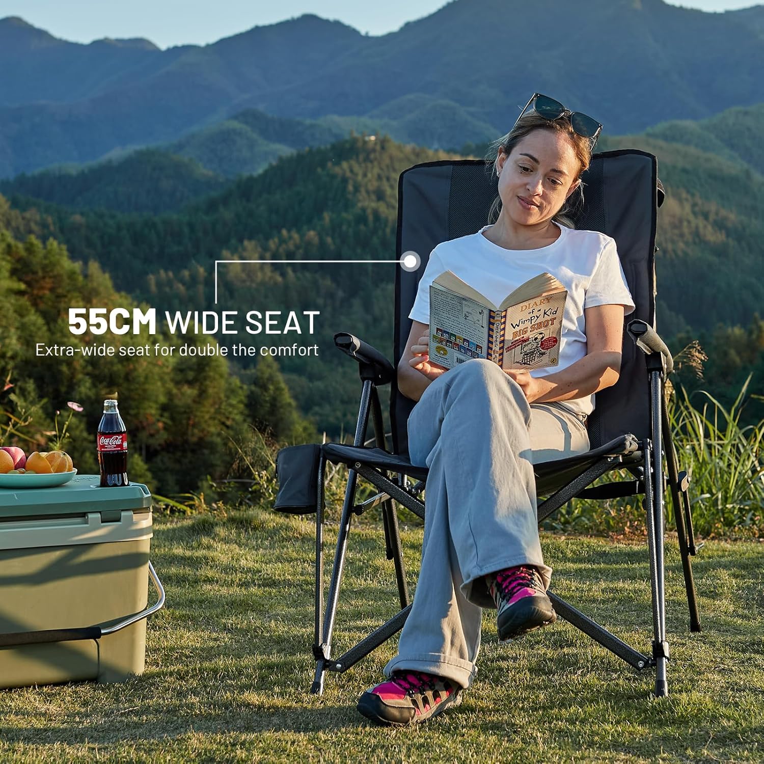 Detalle 2 de Timber Ridge Camping Chair 2 Set for Adults – Heavy Duty Oversized Folding Chairs with High Back, Padded Seat & Cup Holder (150kg)