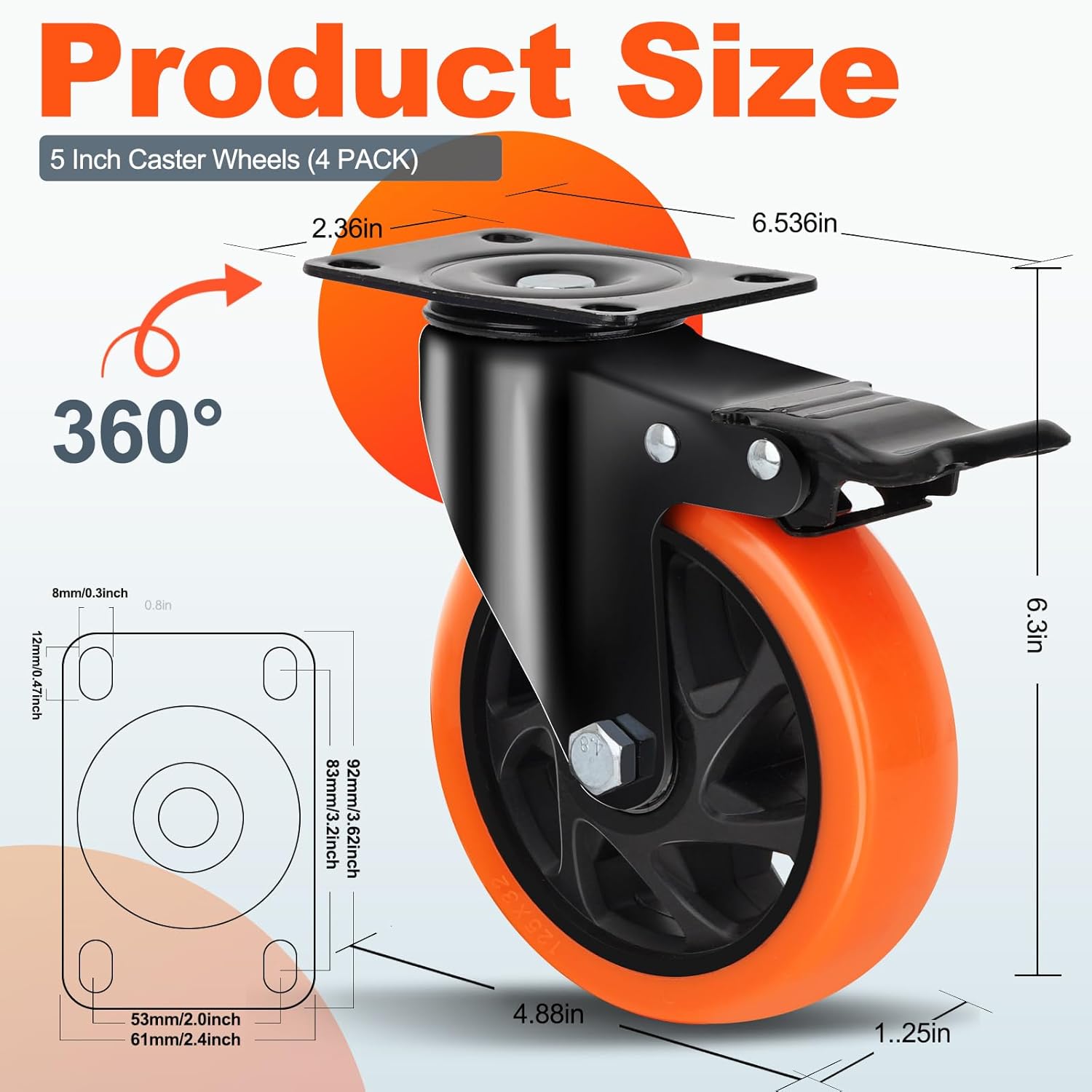 Thumbnail 1 de QNCZ 5 Inch Heavy Duty Swivel Casters with Brakes Review