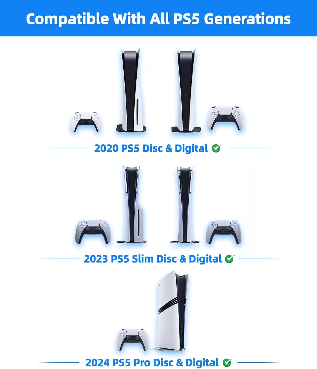 Thumbnail 1 de Bricok PS5 Wall Mount (Aluminium Alloy) for All PS5 Generations, Holds Two Controllers – Silver