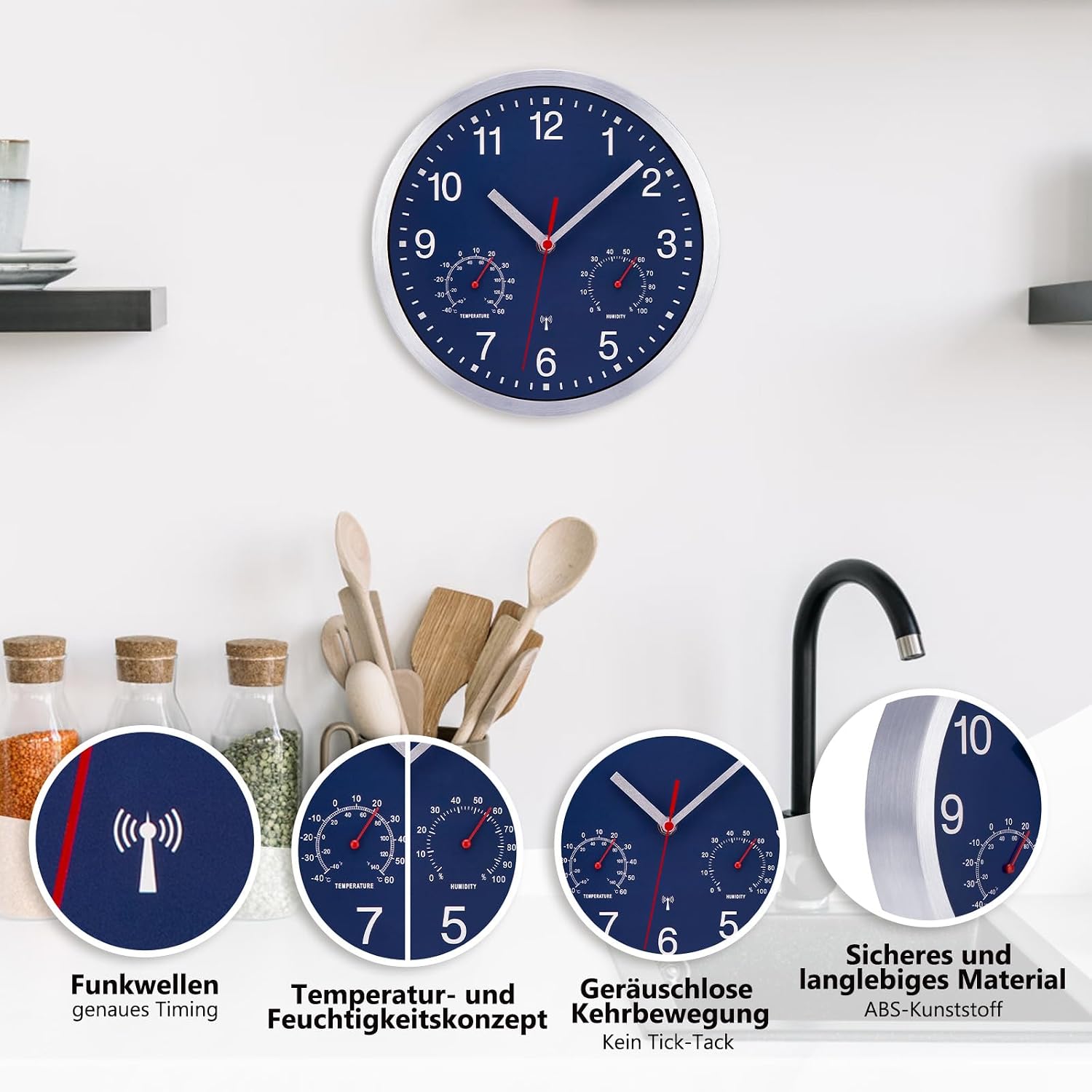 Thumbnail 2 de ACCSHINE 1027735 radiogestuurde wandklok 25 cm, stil en blauw