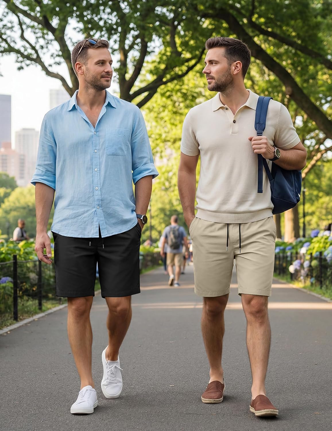 Detalle 2 de COOFANDY Men's Casual Cotton Shorts with Elastic Drawstring Waist
