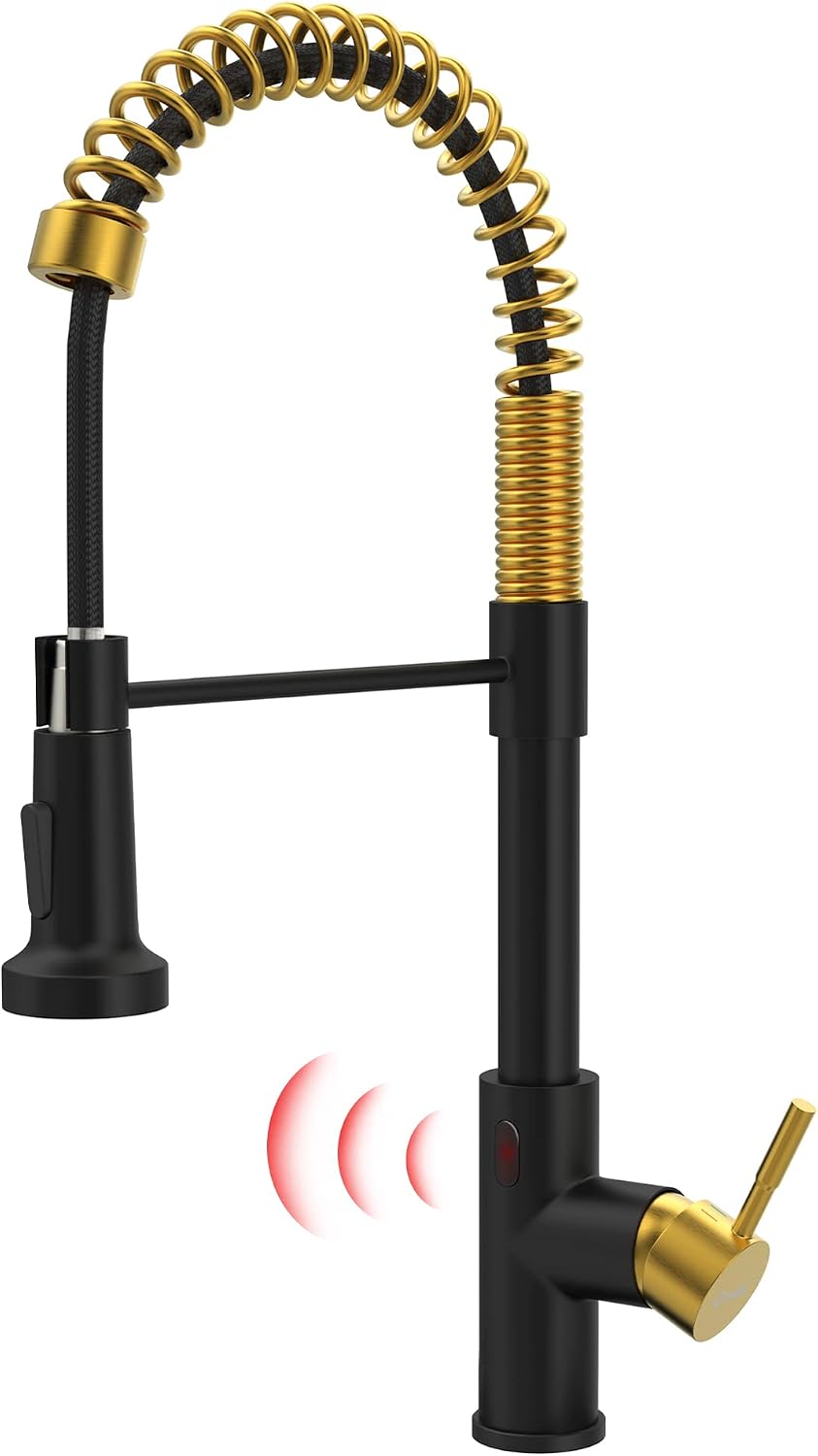 Detalle de GIMILI GM1042BG Touchless Kitchen Faucet, Black and Gold, Pull-Down Sprayer