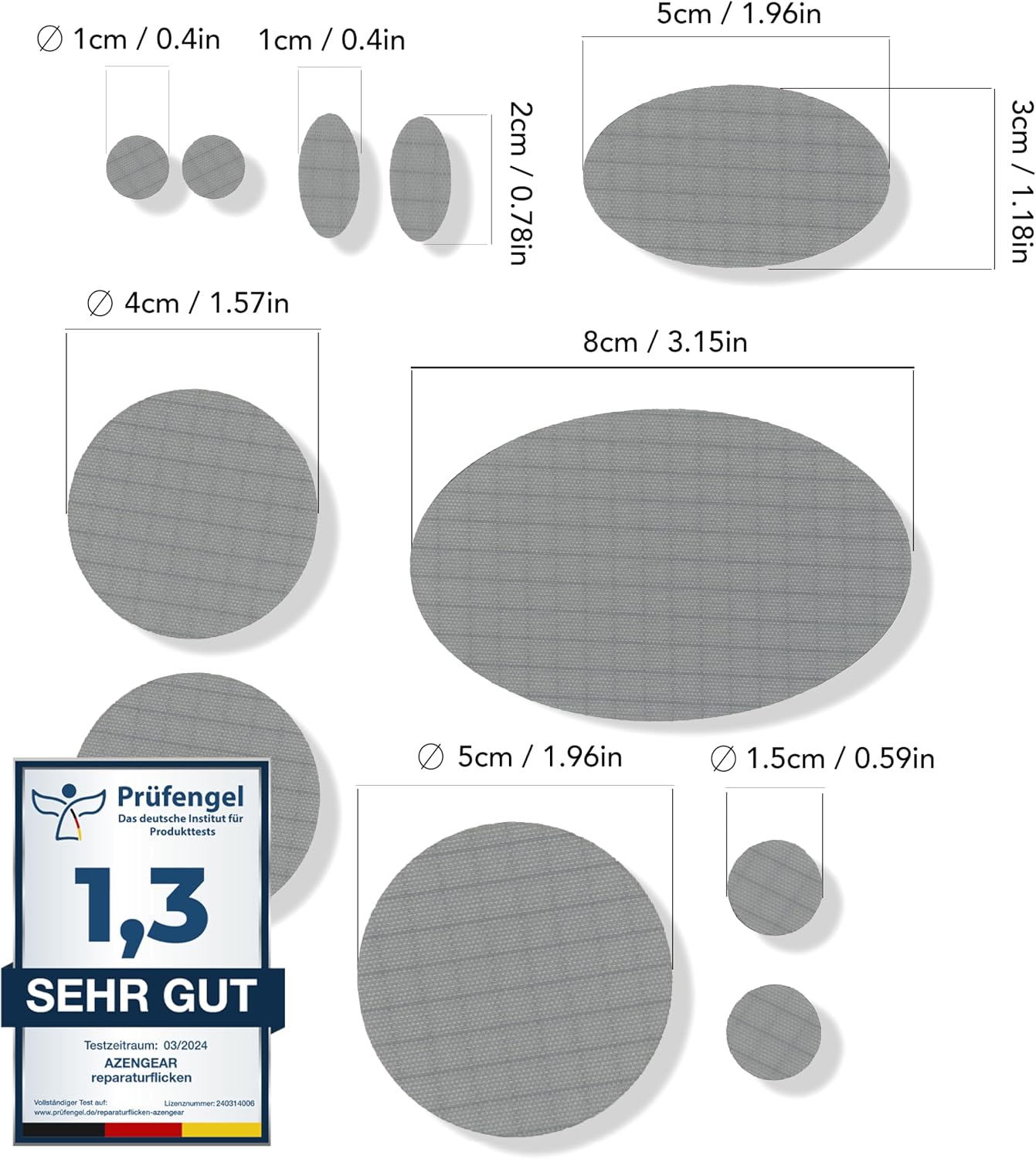 Detalle de Reparatur Flicken für Daunenjacken, Zelte & Schlafsäcke – 11 selbstklebende Nylon-Polyester-Flicken, wasserdicht & hitze-/kältebeständig, vorgeschnitten