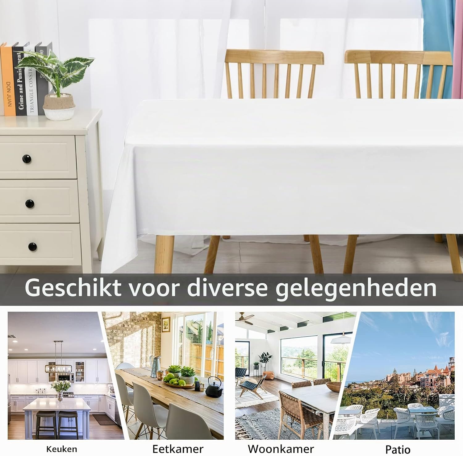 Thumbnail 2 de DWCN tafelkleed 90 x 90 cm, wit, water- en vuilafstotend en wasbaar