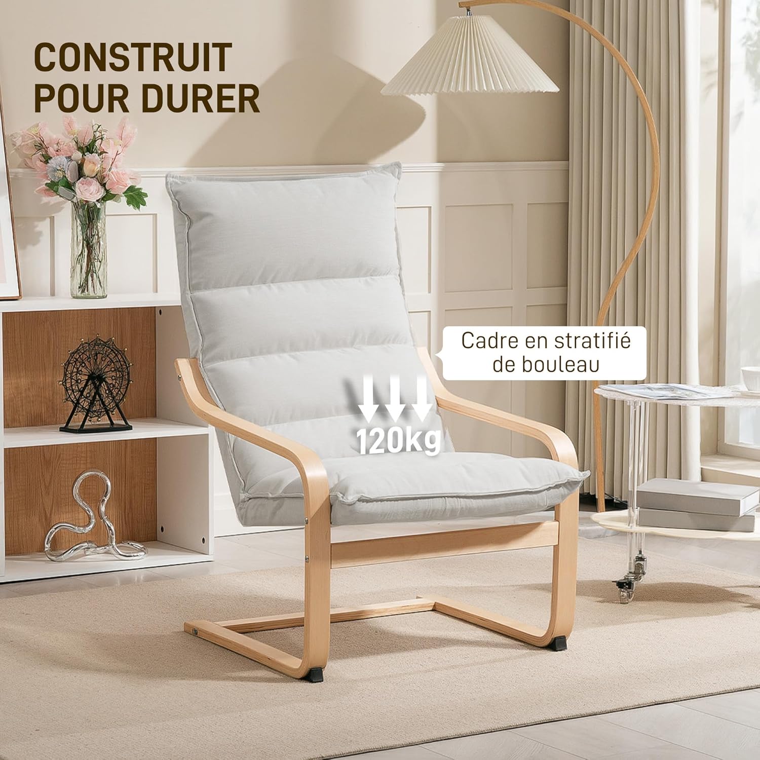 Thumbnail 6 de HOMCOM Fauteuil Salon Velours Crème