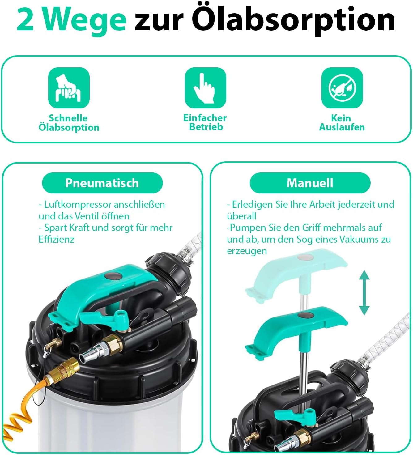 Thumbnail 1 de Magicbox Ölabsaugpumpe Auto Dual-System (manuell + pneumatisch) mit 5,3 l Kapazität und 6 Schläuchen