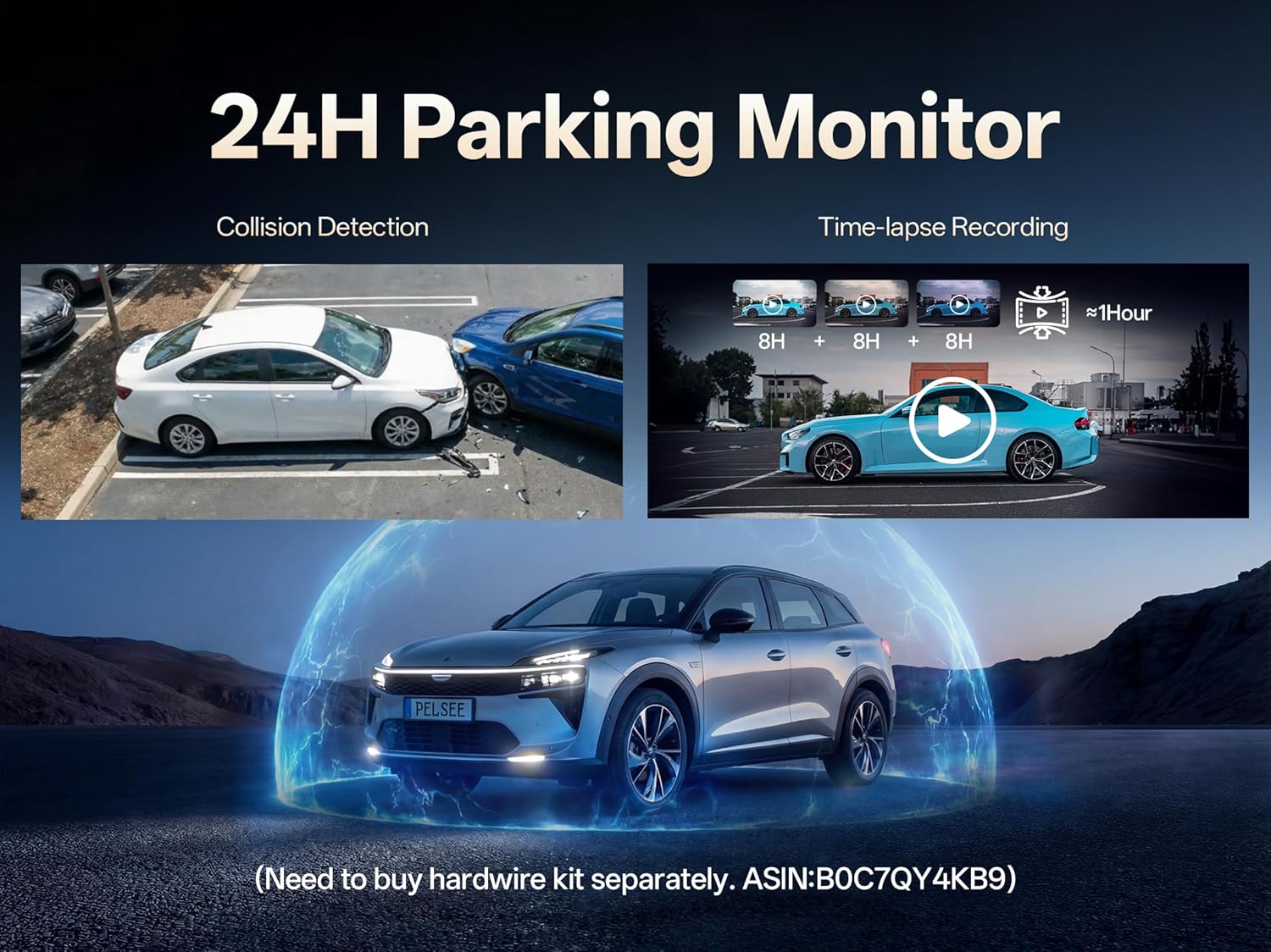 Detalle 2 de Pelsee S12 Native 4K + 2.5K Mirror Dash Cam with Telephoto Front, Wi‑Fi 6 and 64GB Kit
