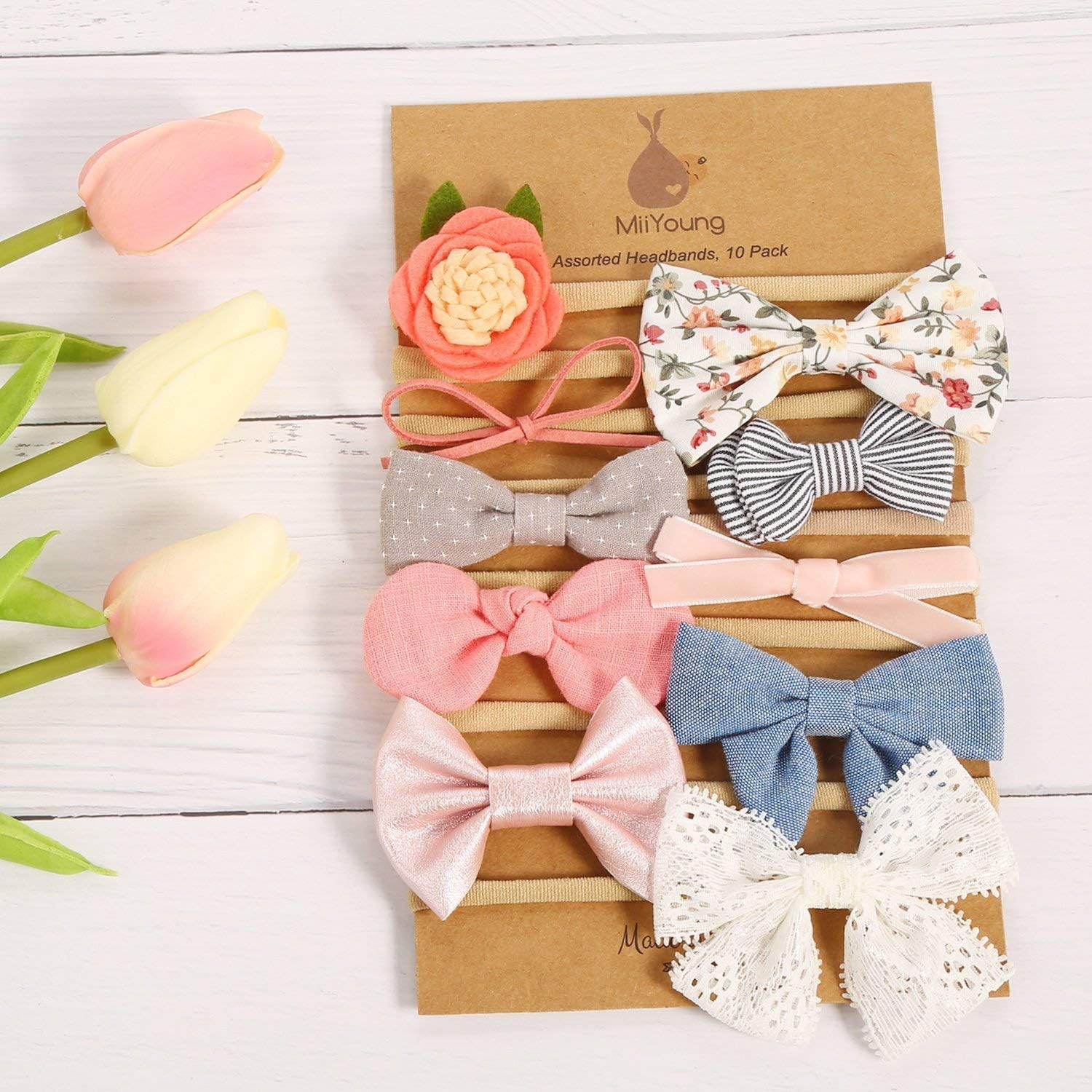 Thumbnail 6 de DRESHOW Baby Girl Headbands and Hair Bows – 10-pack nylon headbands with assorted bows