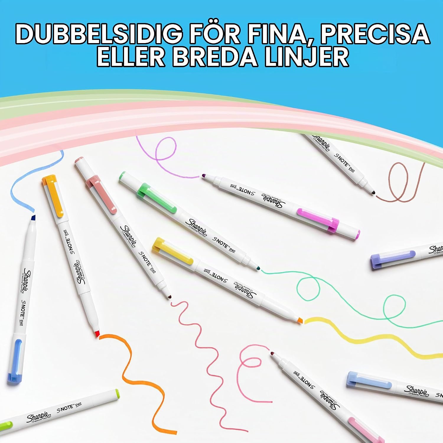 Detalle de Sharpie S-Note Duo överstrykningspennor med dubbla spetsar, pastell, 16-pack