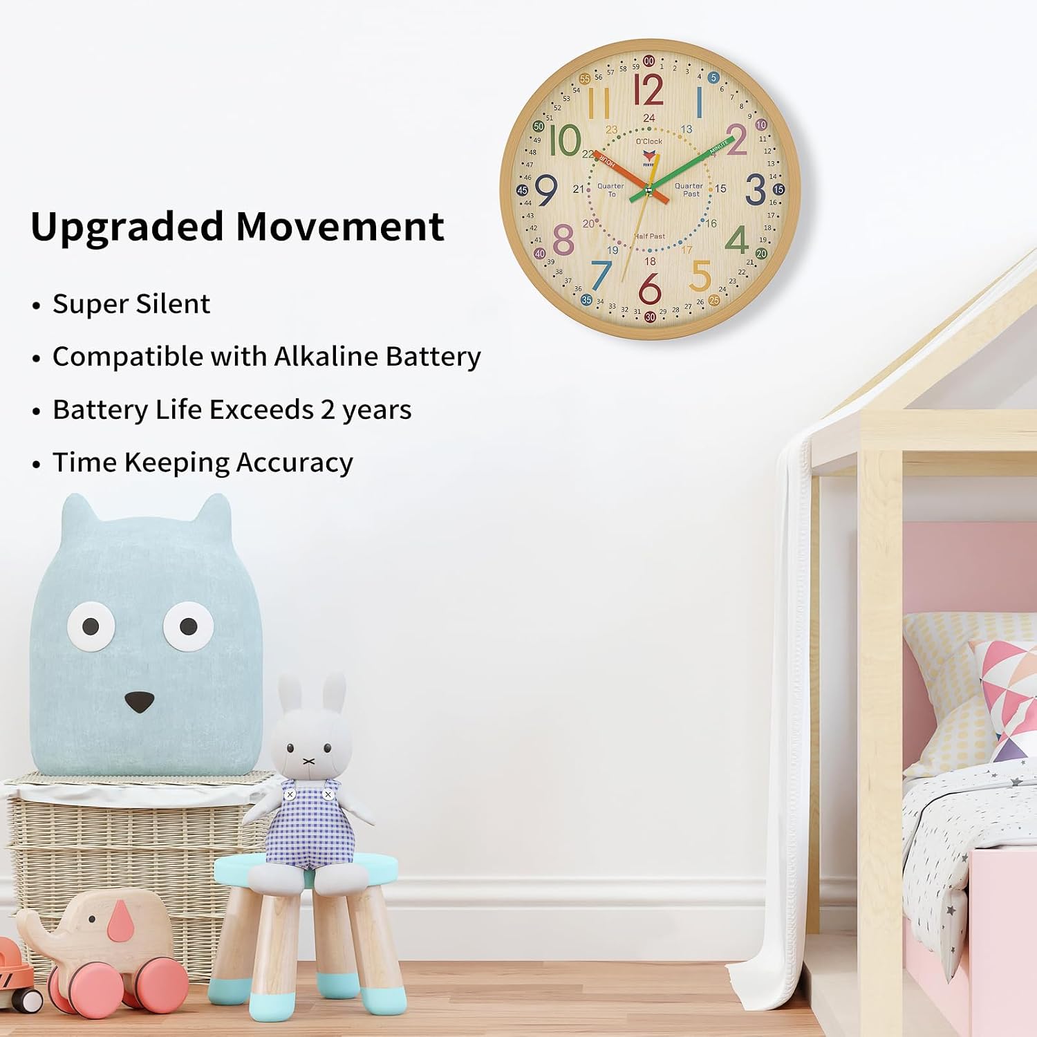 Detalle 2 de Foxtop horloge enfant apprentissage-8 analoge leerklok, 24-uursweergave, 30 cm