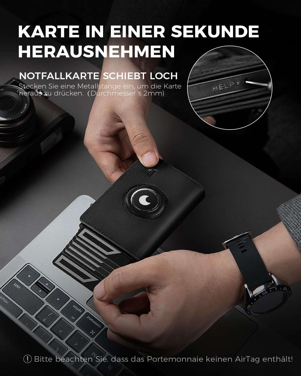 Thumbnail 3 de DODENSHA Airtag 2 Wallet Herren mit XL Münzfach und RFID-Schutz – Smart Wallet im Kartenetui-Design