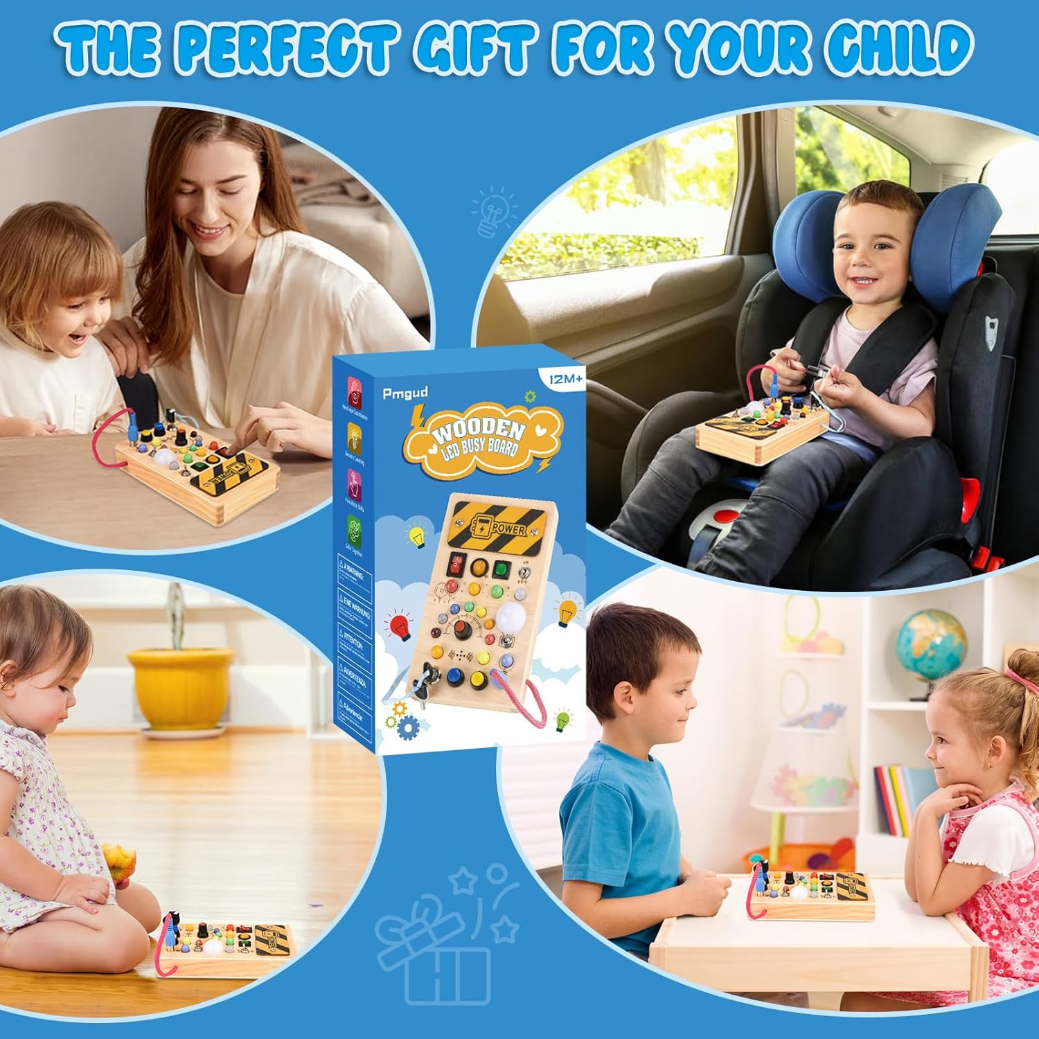 Thumbnail 4 de Busy Board Montessori in legno con 8 interruttori, 15 LED e 6 musiche (da 1 anno)