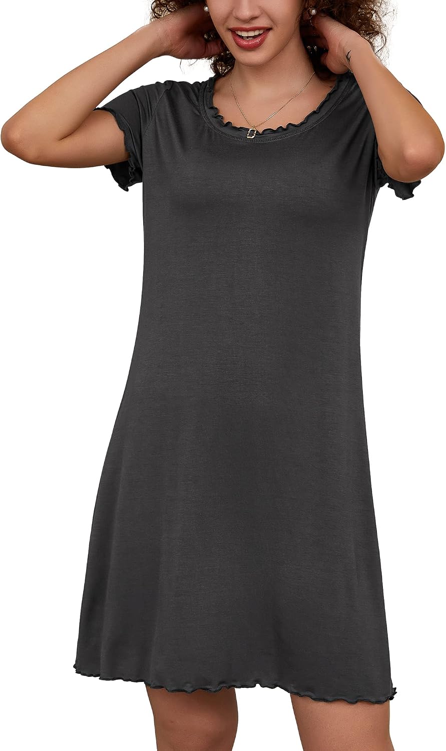 Detalle 2 de Ekouaer Chemise de Nuit Femme Été avec Jupe à Volants et Manches Courtes