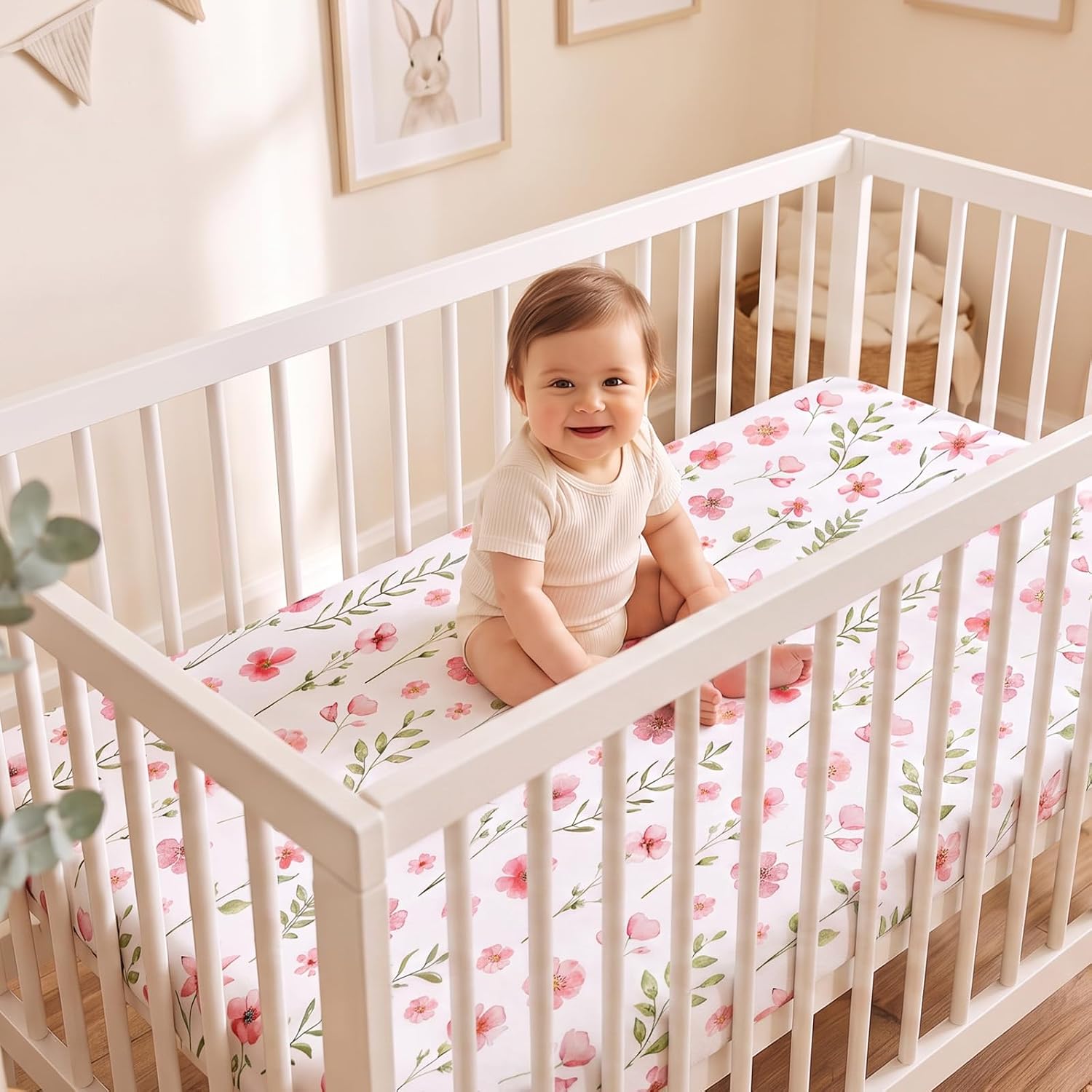 Detalle de CIVARUA KIDS VCLM3001 Pack and Play Sheets, 3-Pack Pink Floral Polyester
