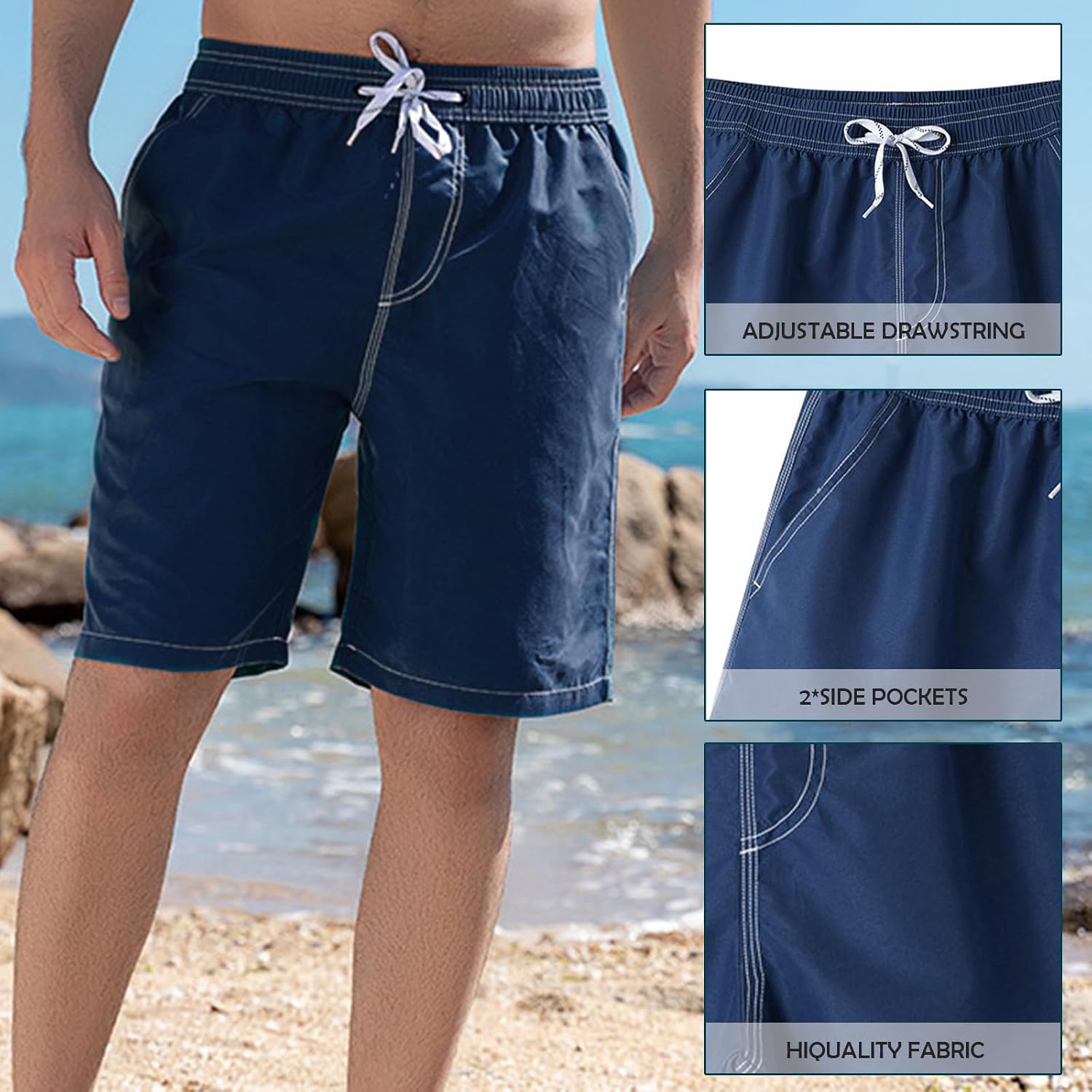 Detalle de SEDEX Mens Swimming Shorts with Zipper Pocket – 2 in 1 Quick Dry Beach Trunks