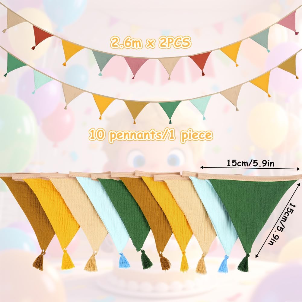 Detalle de Alaoo Fabric Triangle Bunting Banner (double-sided cotton, tassels) for birthdays, weddings & baby showers