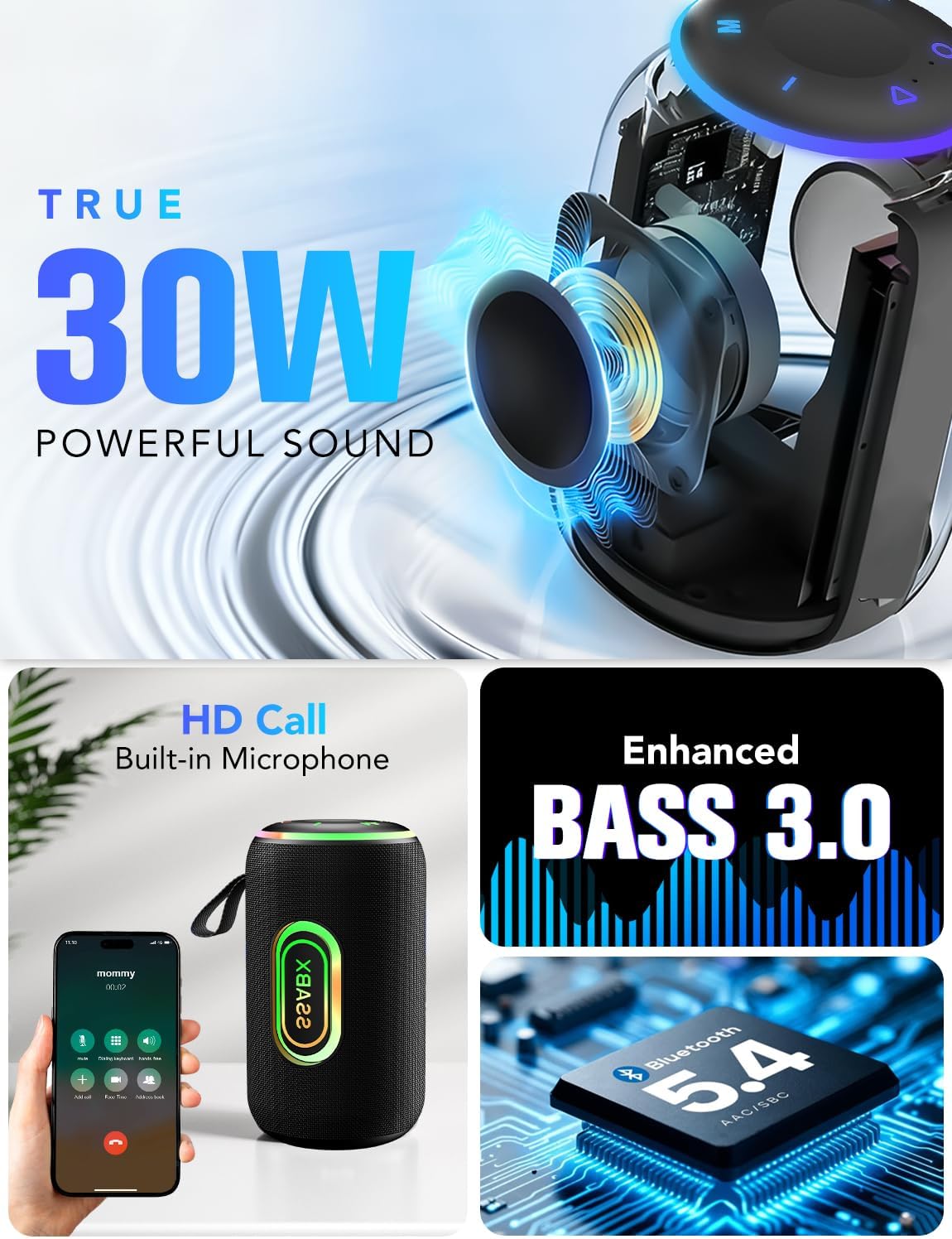 Thumbnail 1 de taopodo Portable Bluetooth Speaker with True 30W Stereo Sound and IPX7 Waterproof
