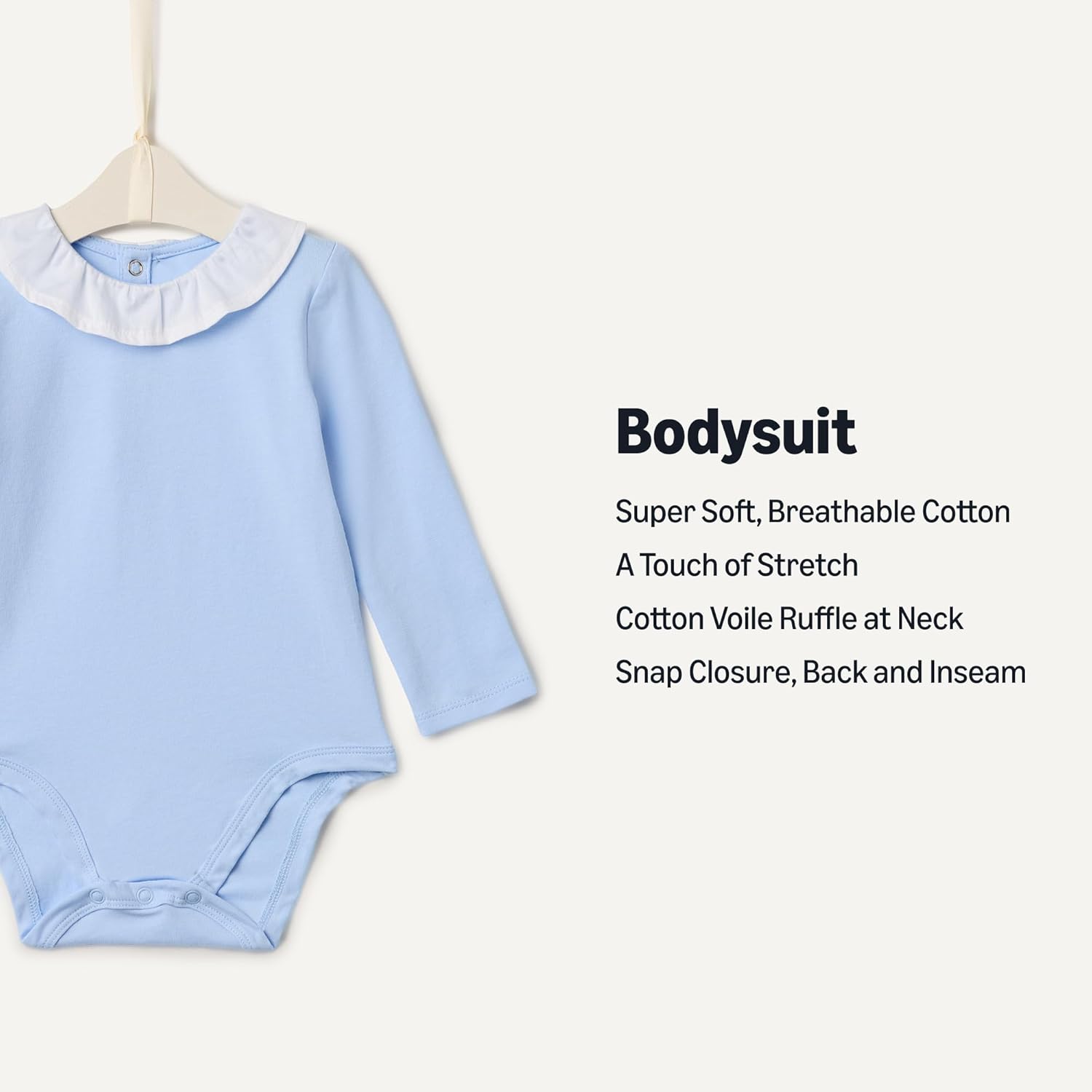 Detalle 2 de Amazon Essentials x Sofia Grainge Baby Girls Long-Sleeve Ruffle Collar Bodysuit, Pack of 2