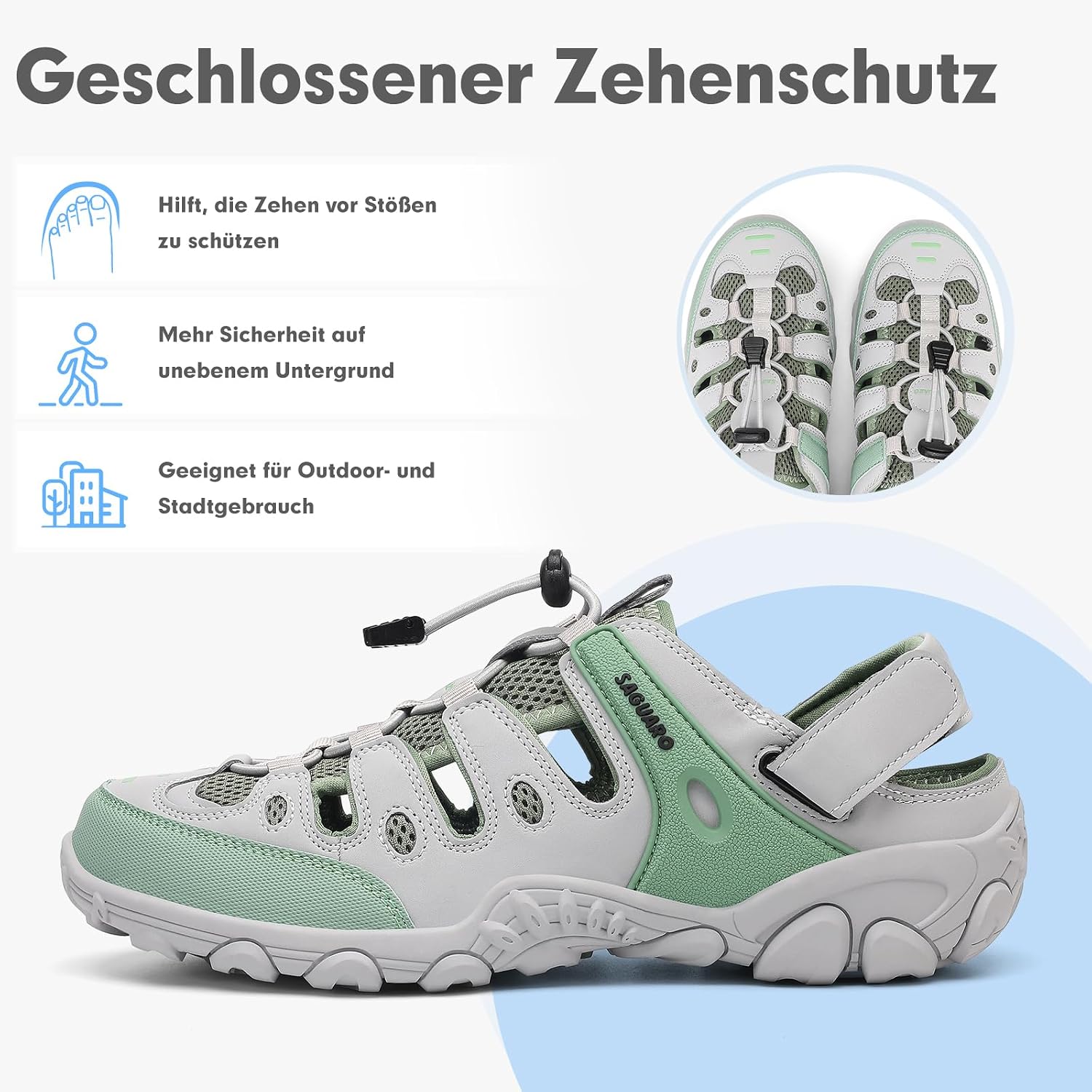 Detalle 2 de SAGUARO Sandalen Herren/Damen – Bequeme, atmungsaktive Outdoor Trekking-Sandalen mit geschlossenen Zehen