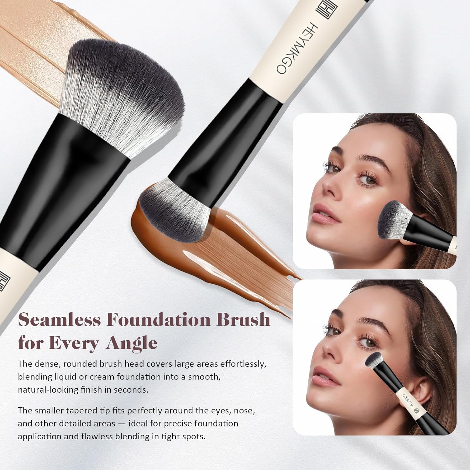 Thumbnail 2 de HEYMKGO 4er-Set Foundation-Pinsel Dual-Ended: Kontur-/Abdeckpinsel für Flüssig-, Creme- und Puder-Make-up, Schwarz (Reise-Set)