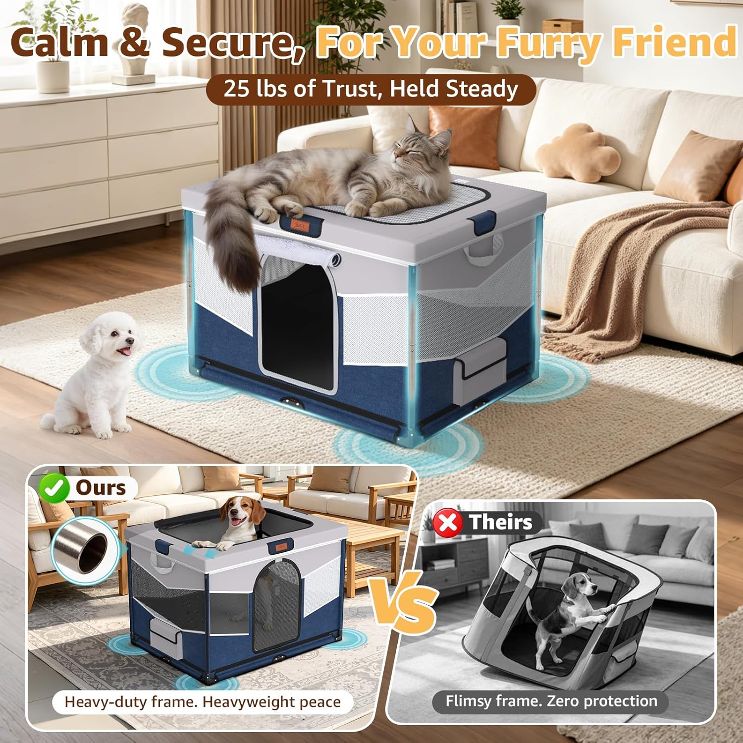 Detalle de PICK FOR LIFE Steel Frame Dog Playpen (81x61x56cm) – Foldable & Washable Puppy Play Pen with 690D Cover