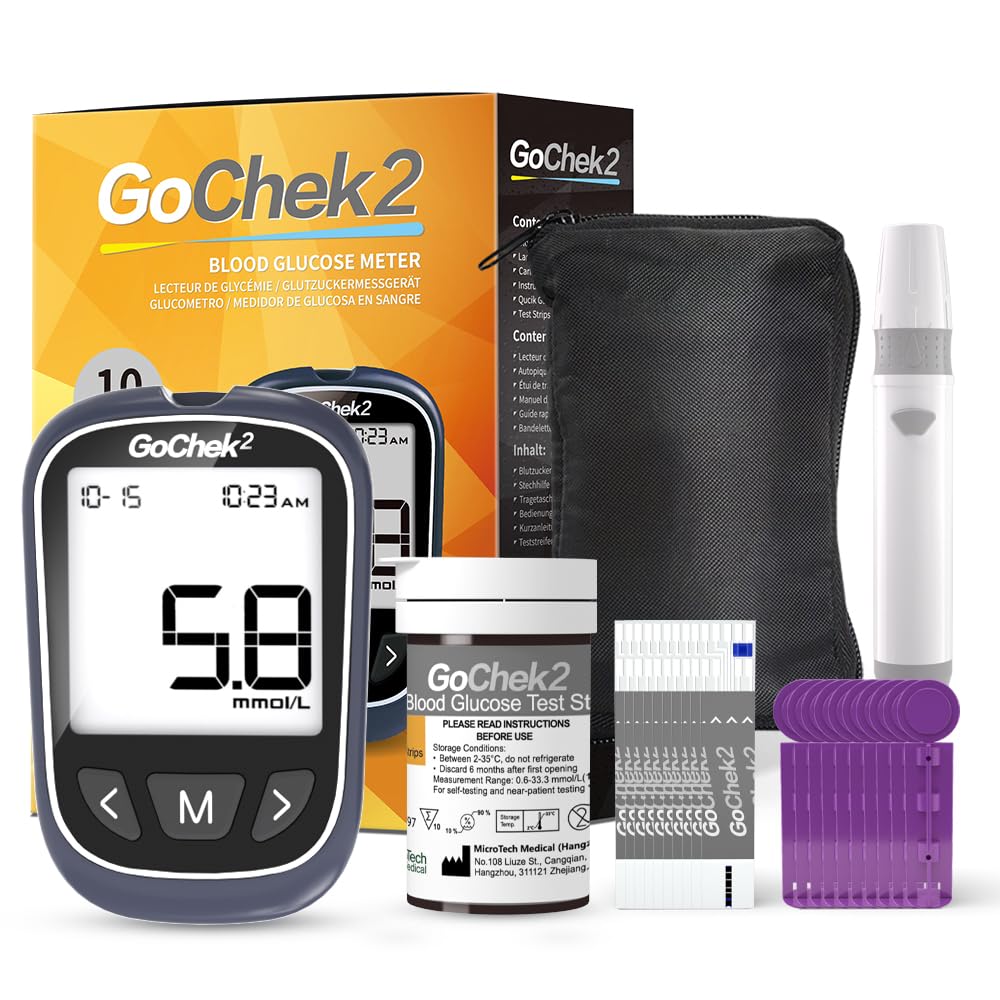 Detalle de MicroTech Blood Sugar Monitor Kit with 10 Strips & Lancets (No Coding) – 500-Store Memory
