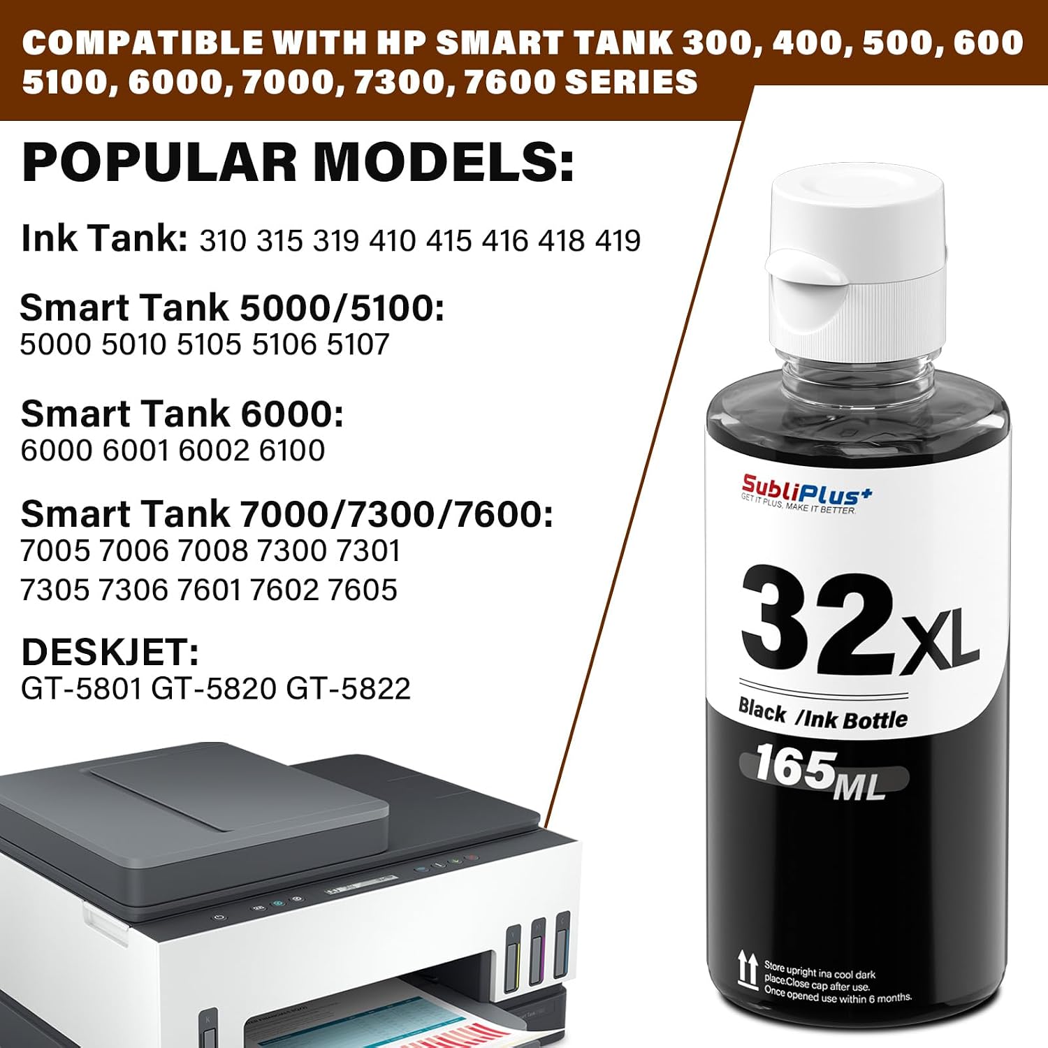 Thumbnail 1 de 31 32XL Ink Refill Bottles for HP Smart Tank — 165ml Black + 80ml Colour Set