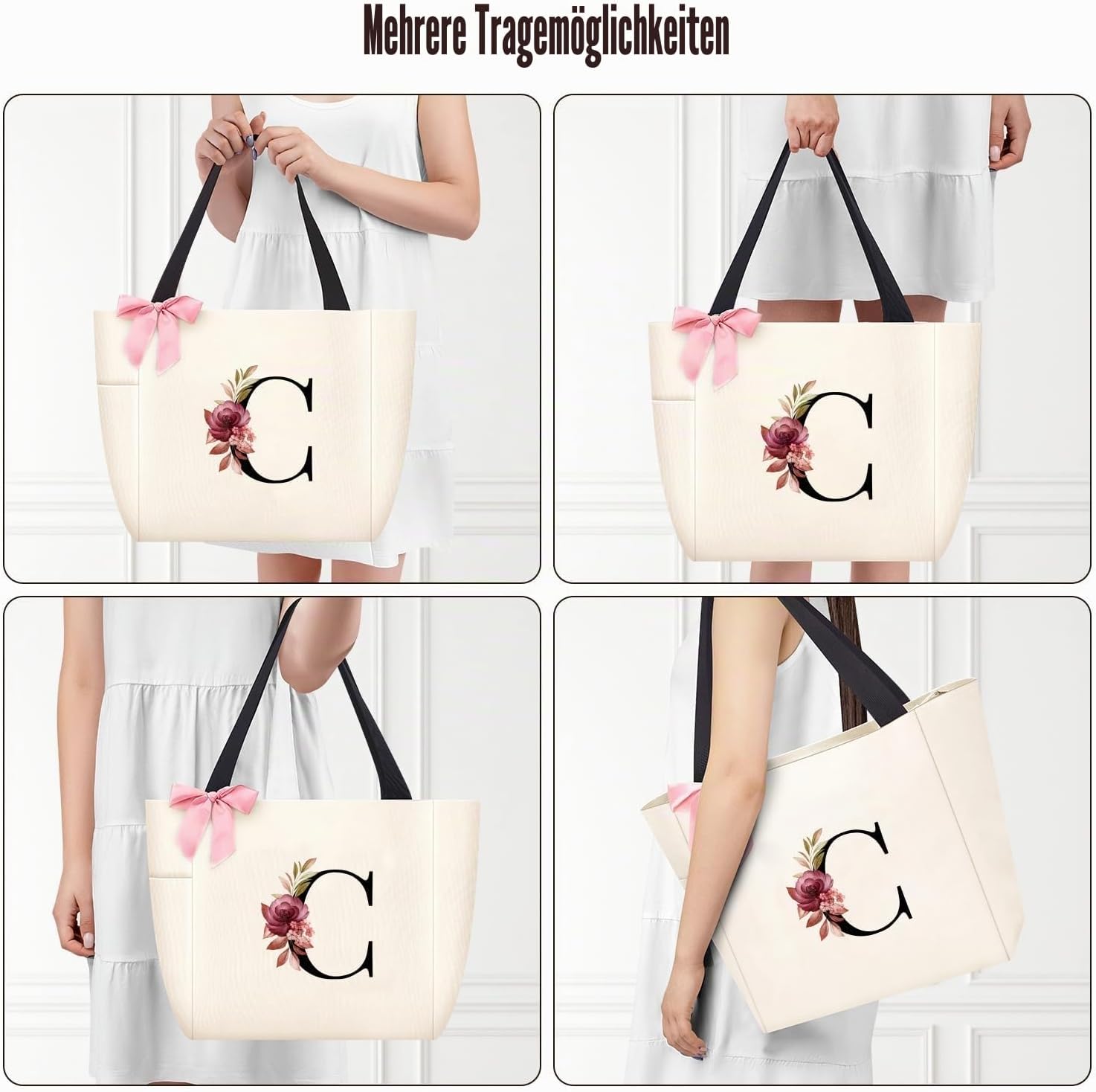 Detalle de Vavabox Handtasche Damen A-Z Reißverschluss – Abnehmbare rosa Schleifen, personalisierte Geschenkidee