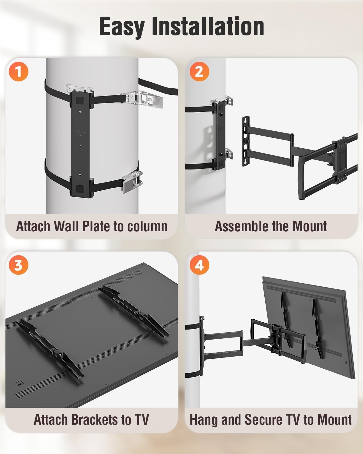 Thumbnail 6 de ELIVED YD0085 Pillar TV Mount (32"–75") for Full Motion, No-Drill Column Installation