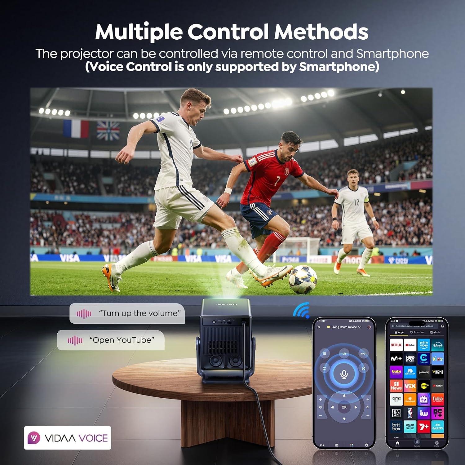 Detalle de Smart Projector 4K with VIDAA Live TV: Short-Throw, 36W Dolby Audio, WiFi6 & Voice Control