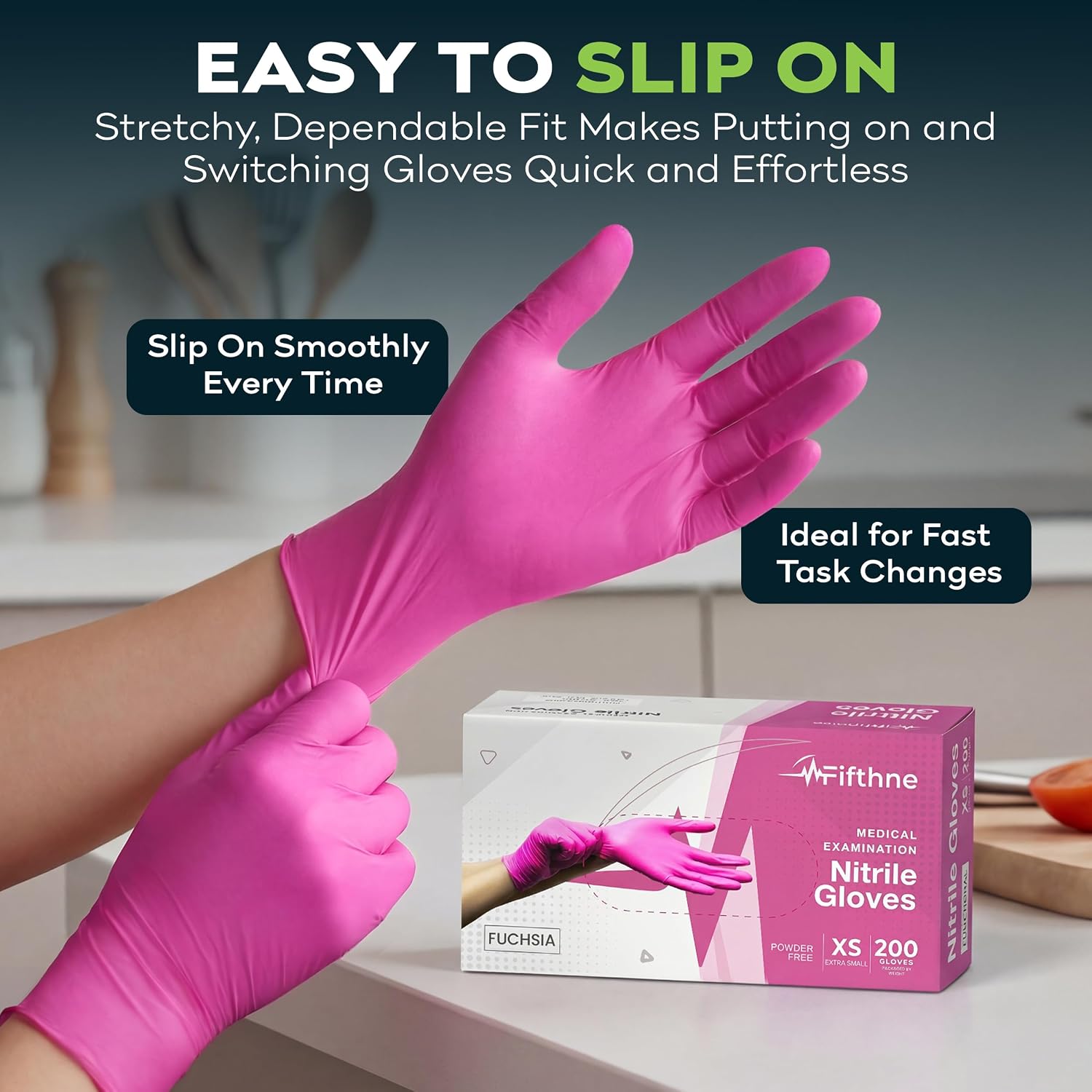 Detalle de FifthPulse Fuchsia Hot Pink 3 Mil Nitrile Disposable Exam Gloves