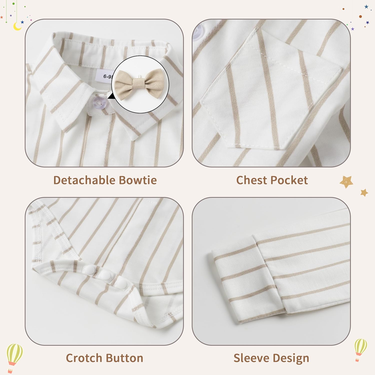 Thumbnail 4 de Volunoby Bébé Garçon Costume Gentleman 5 pièces : chemise + nœud papillon détachable + bretelles + pantalon + béret