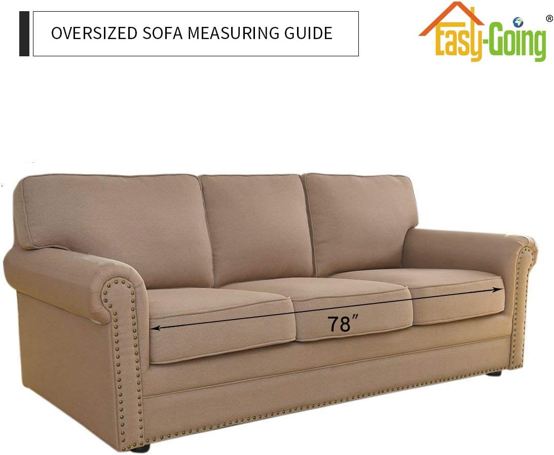 Thumbnail 6 de Easy-Going Reversible Oversized Couch Cover for 3 Cushion Sofas (Water-Resistant, Non-Slip Foam Sticks) — Greyish Green/Beige