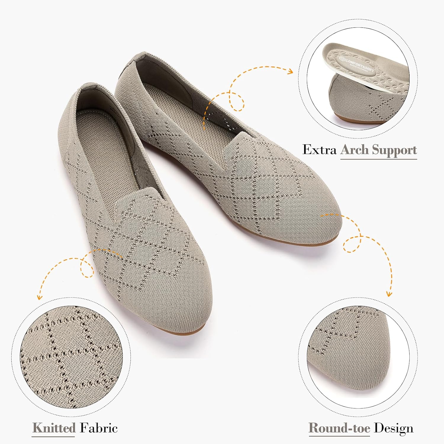 Thumbnail 5 de Puxowe Women's Ballet Flats Shoes: Slip-On Knit Dress Flats with Memory Foam Insole