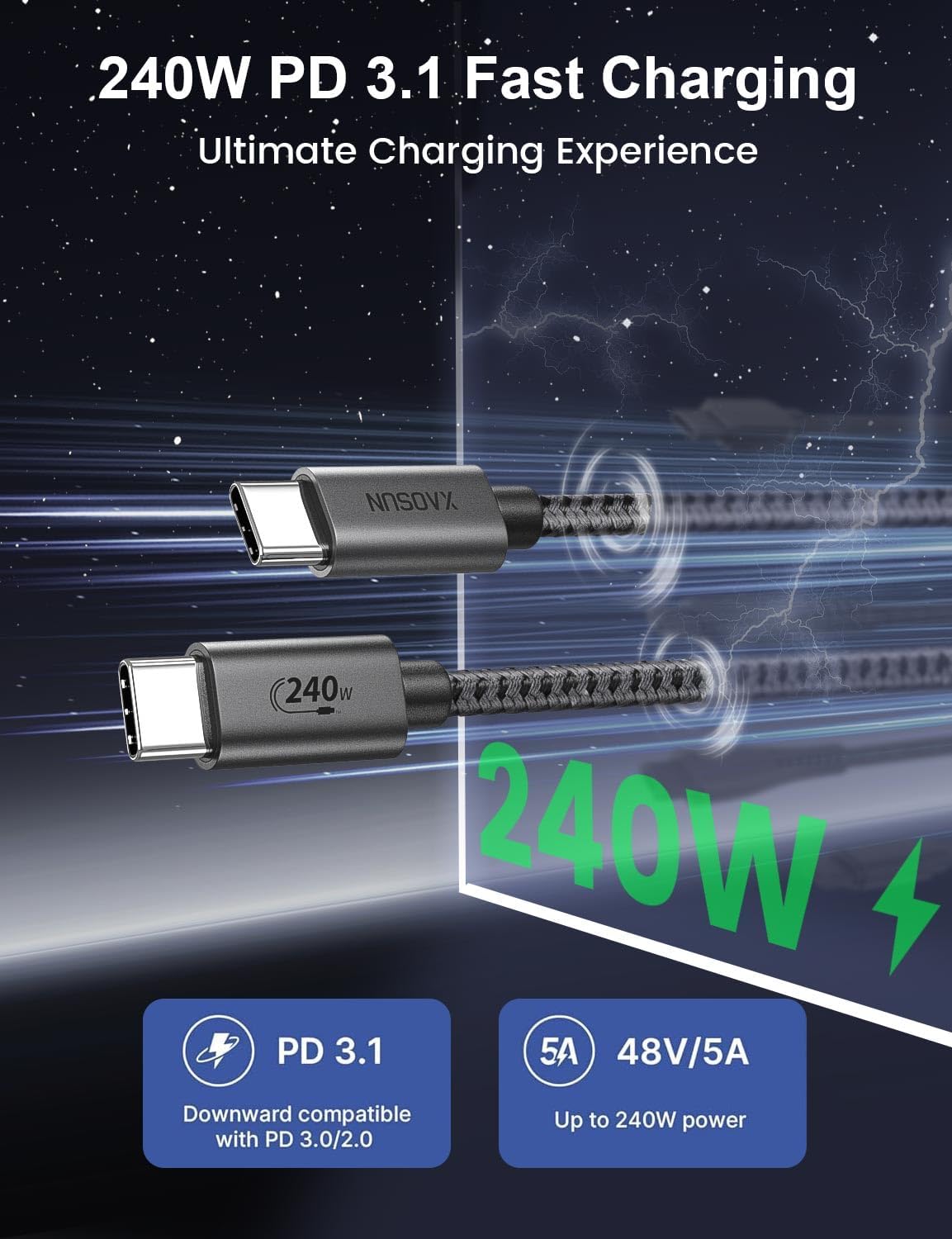 Detalle 2 de XAOSUN 240W USB C auf USB C Kabel 5M
